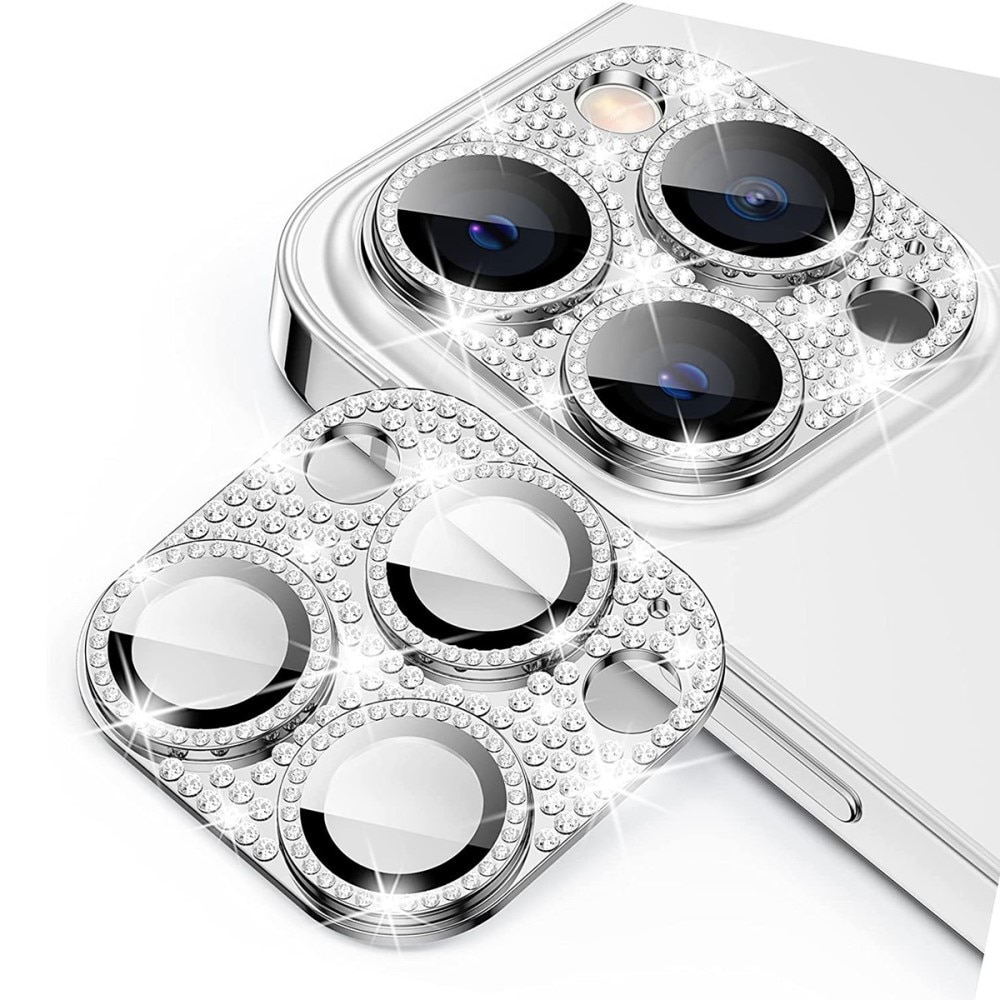 Glitter Kamerabeskyttelse Aluminium+Herdet Glass iPhone 13 Pro Max sølv