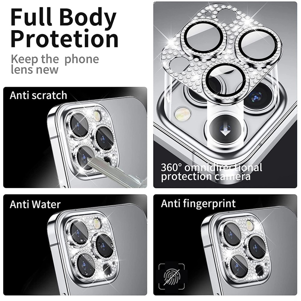 Glitter Kamerabeskyttelse Aluminium+Herdet Glass iPhone 13 Pro sølv