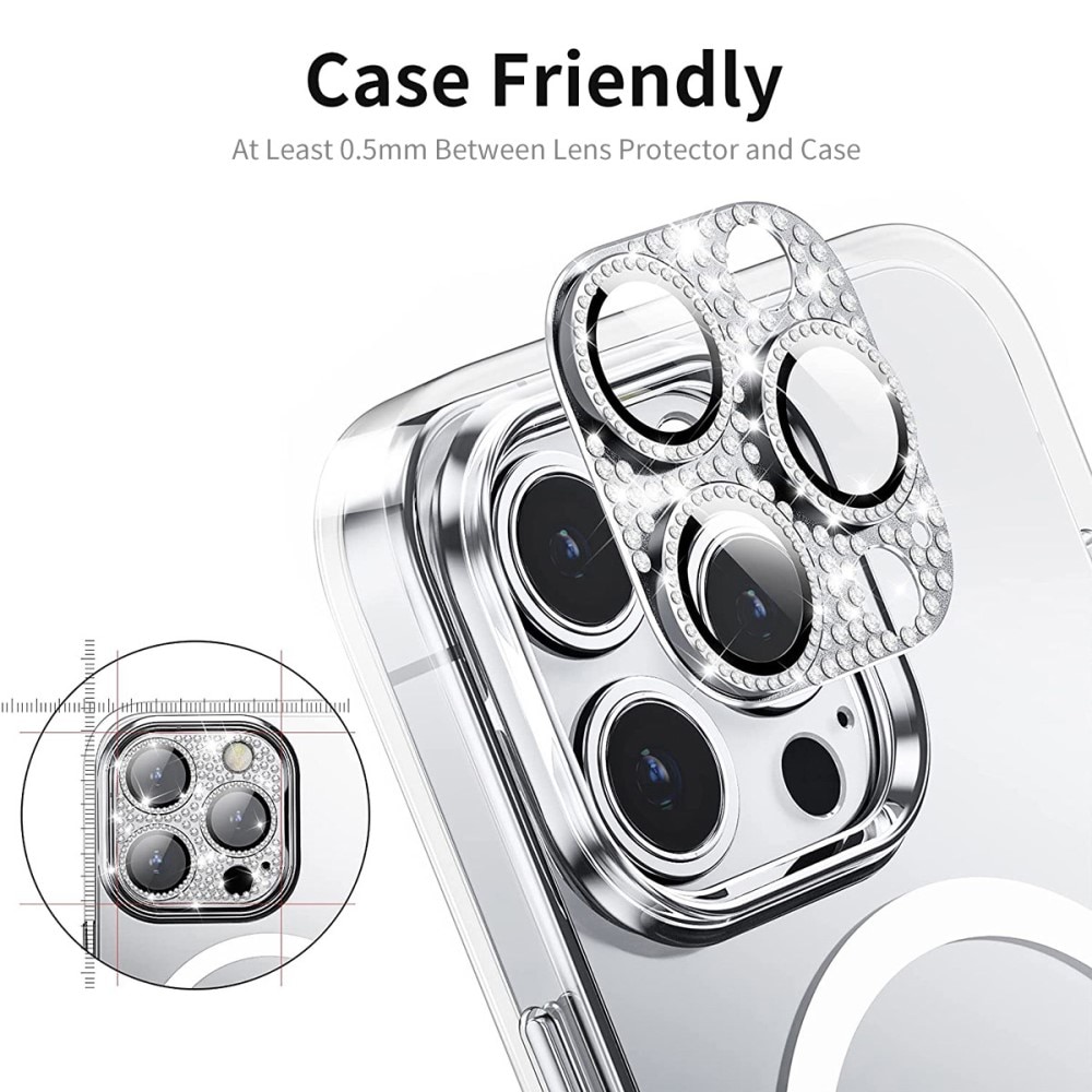 Glitter Kamerabeskyttelse Aluminium+Herdet Glass iPhone 13 Pro sølv