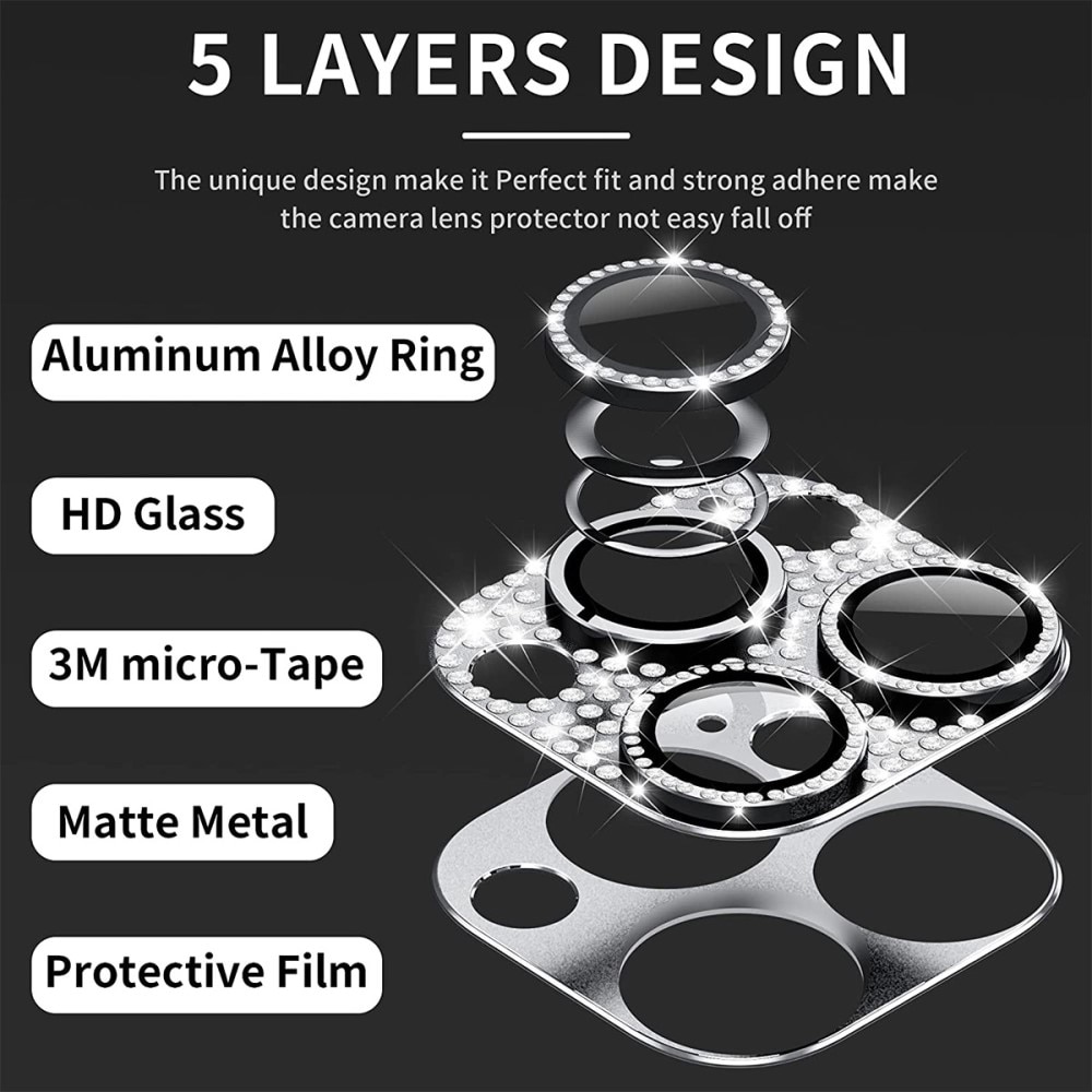 Glitter Kamerabeskyttelse Aluminium+Herdet Glass iPhone 13 Pro svart