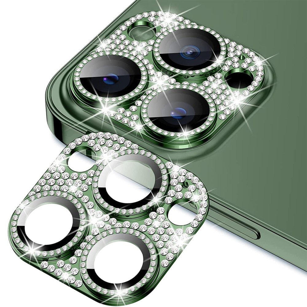 Glitter Kamerabeskyttelse Aluminium+Herdet Glass iPhone 13 Pro grønn