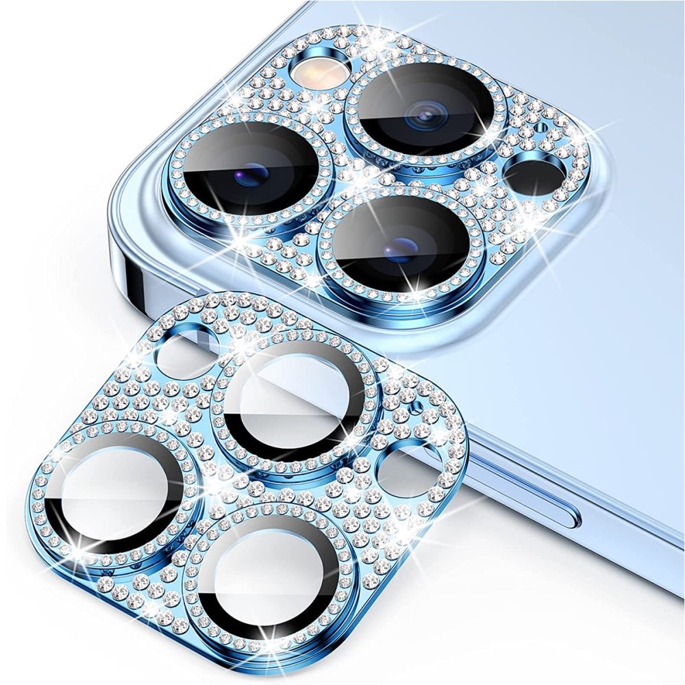 Glitter Kamerabeskyttelse Aluminium+Herdet Glass iPhone 13 Pro blå