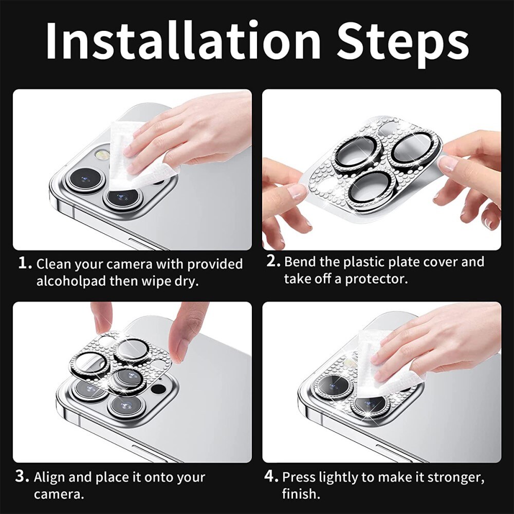 Glitter Kamerabeskyttelse Aluminium+Herdet Glass iPhone 14 Pro lilla