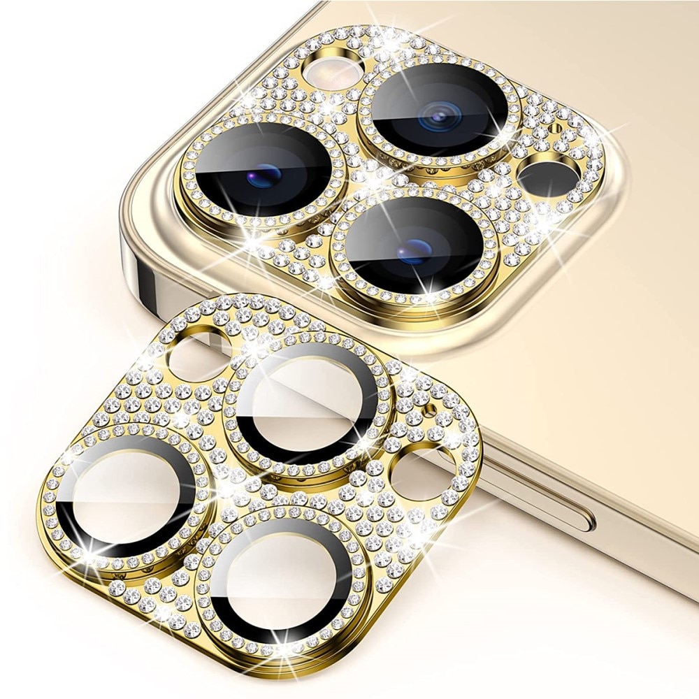 Glitter Kamerabeskyttelse Aluminium+Herdet Glass iPhone 14 Pro gull