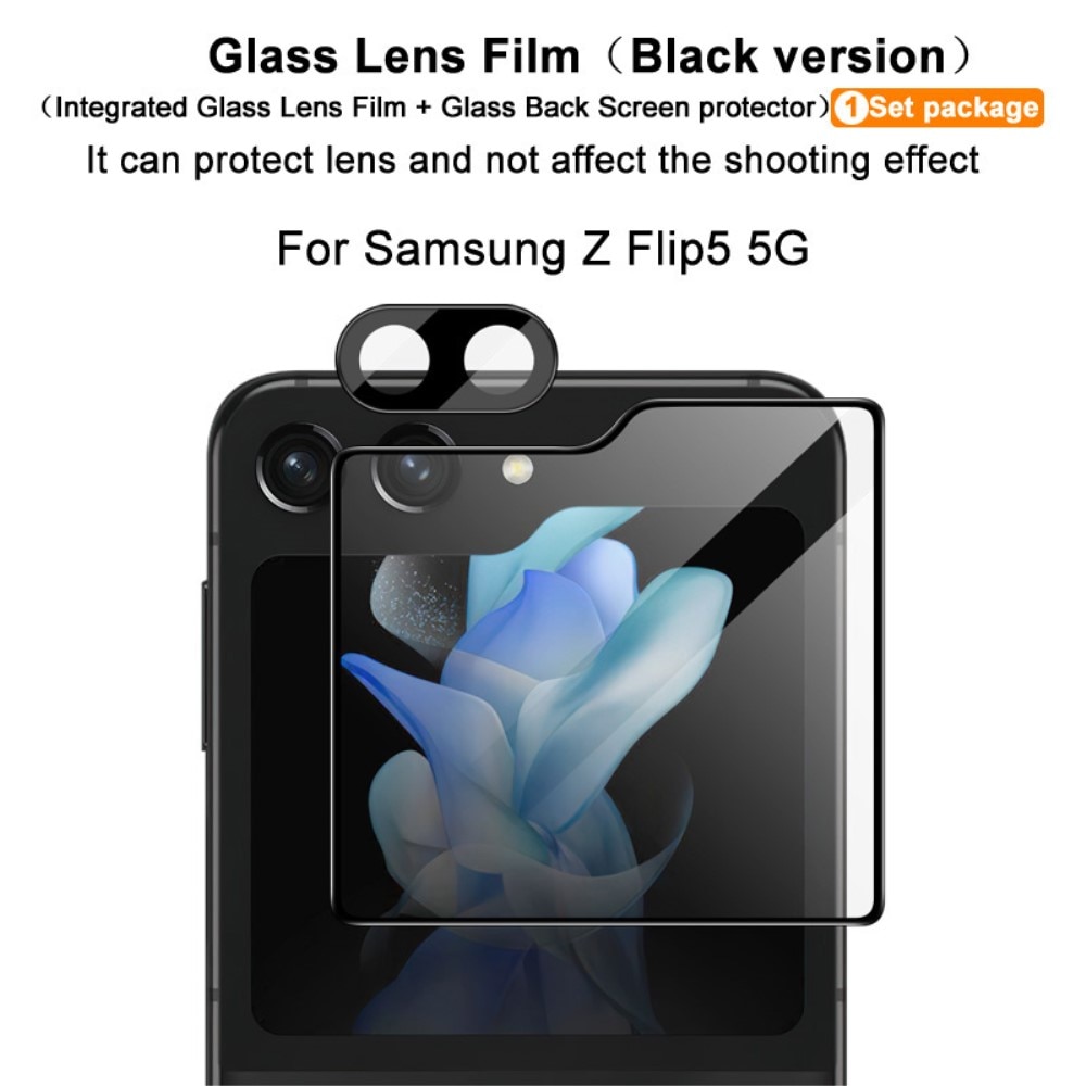 Herdet Glass Linsebeskyttelse + Skjermbeskytter Samsung Galaxy Z Flip 5 svart