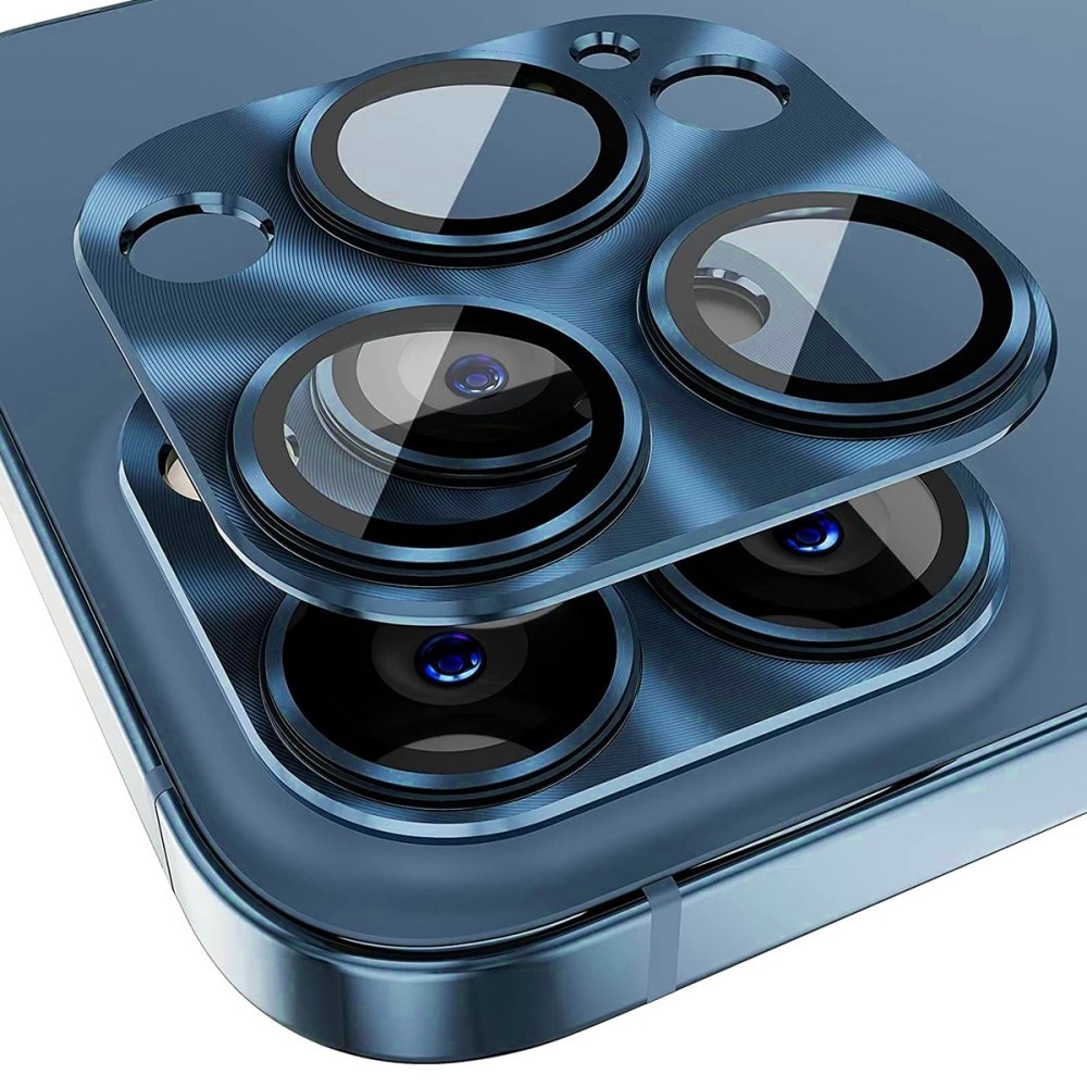 Kamerabeskyttelse Aluminium+Herdet Glass iPhone 15 Pro Max blå