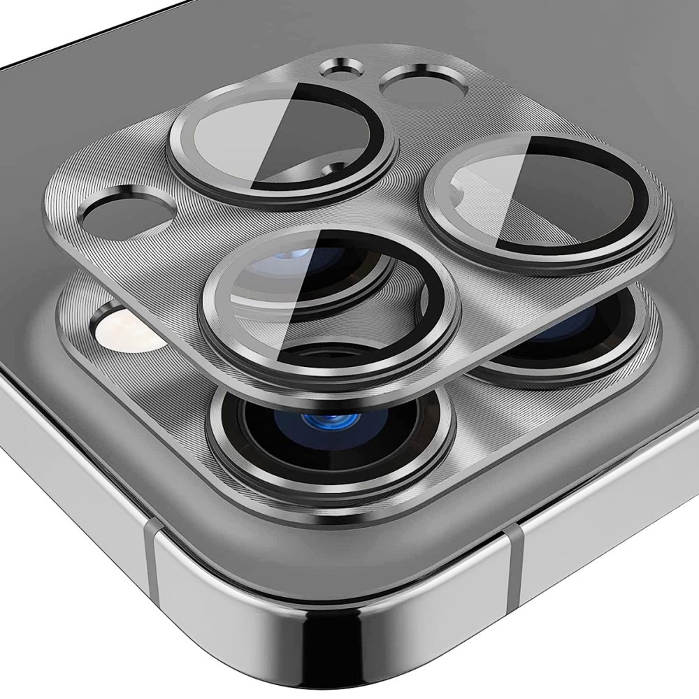 Kamerabeskyttelse Aluminium+Herdet Glass iPhone 15 Pro Max grå