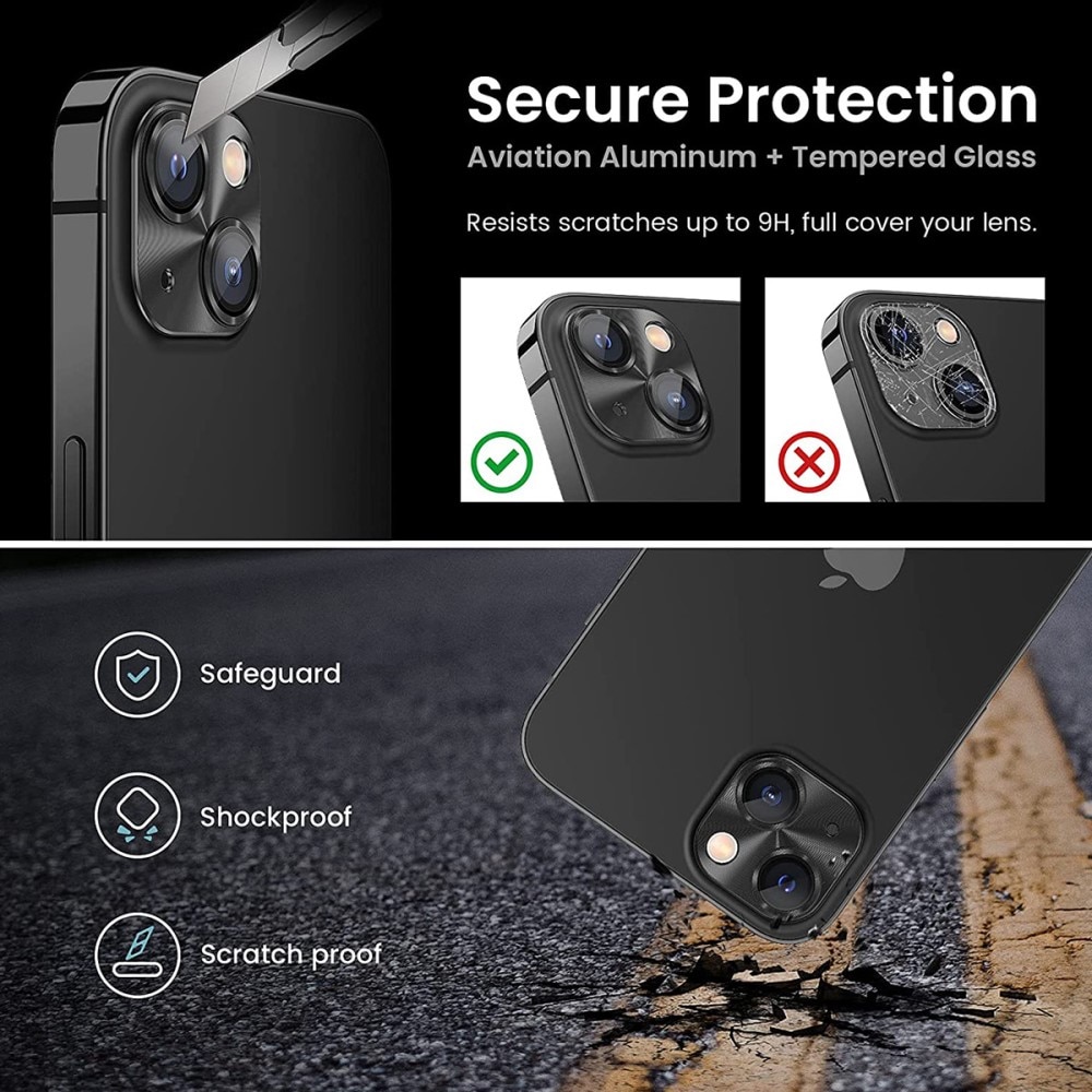 Kamerabeskyttelse Aluminium+Herdet Glass iPhone 15 svart