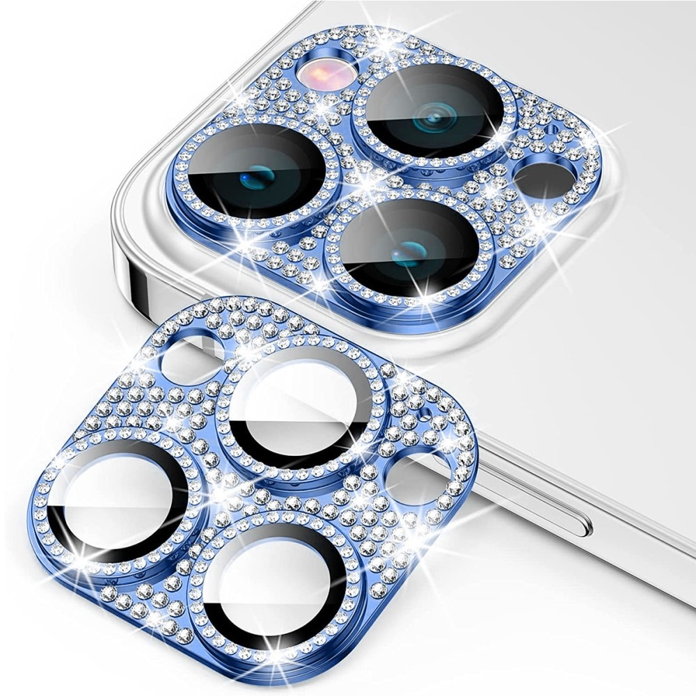 Glitter Kamerabeskyttelse Aluminium+Herdet Glass iPhone 15 Pro blå
