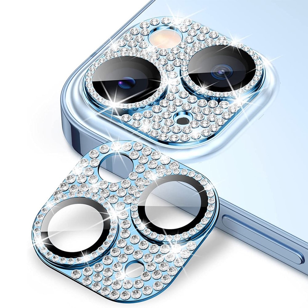 Glitter Kamerabeskyttelse Aluminium+Herdet Glass iPhone 15 blå