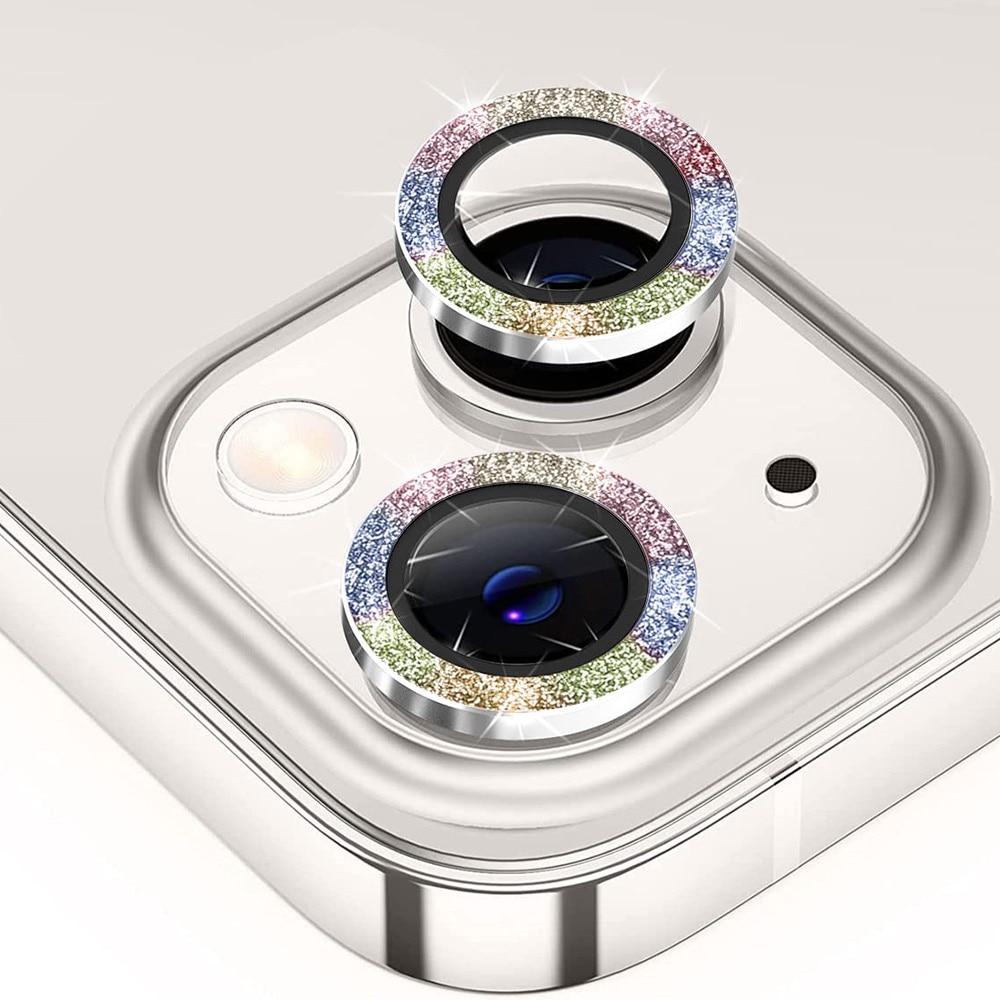 Glitter Linsebeskyttelse Aluminium iPhone 15 regnbue