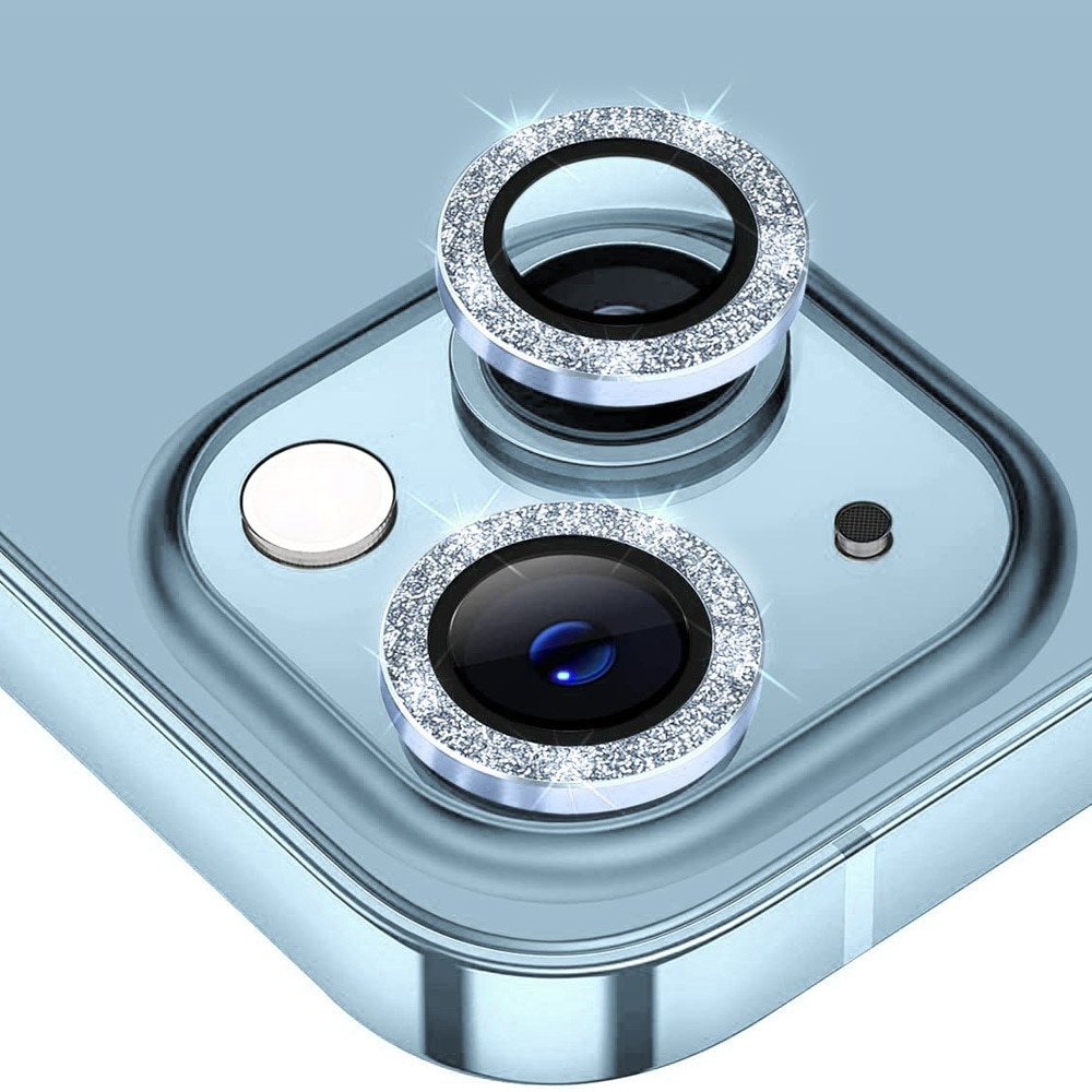Glitter Linsebeskyttelse Aluminium iPhone 15 lyseblå