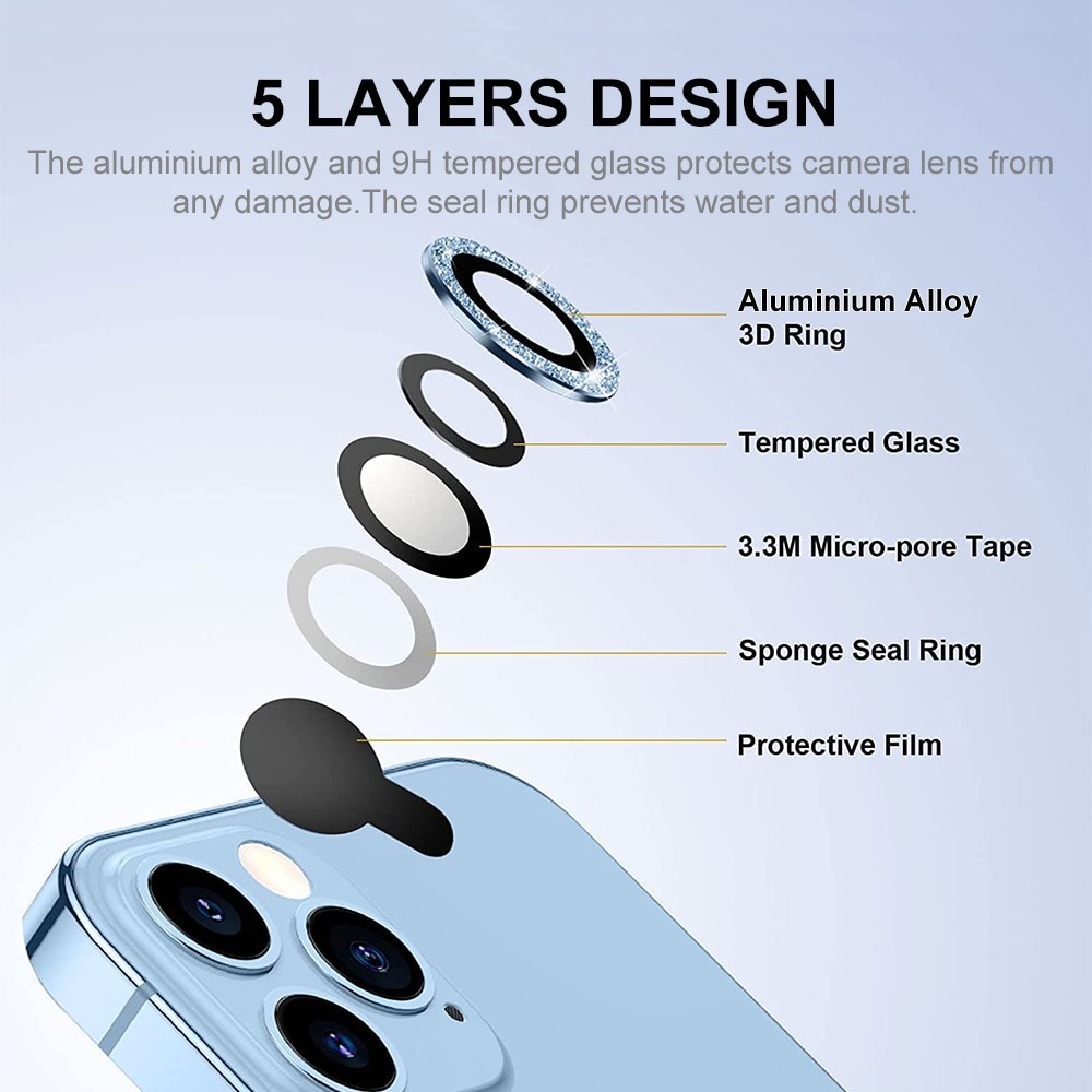 Glitter Linsebeskyttelse Aluminium iPhone 15 Pro lyseblå
