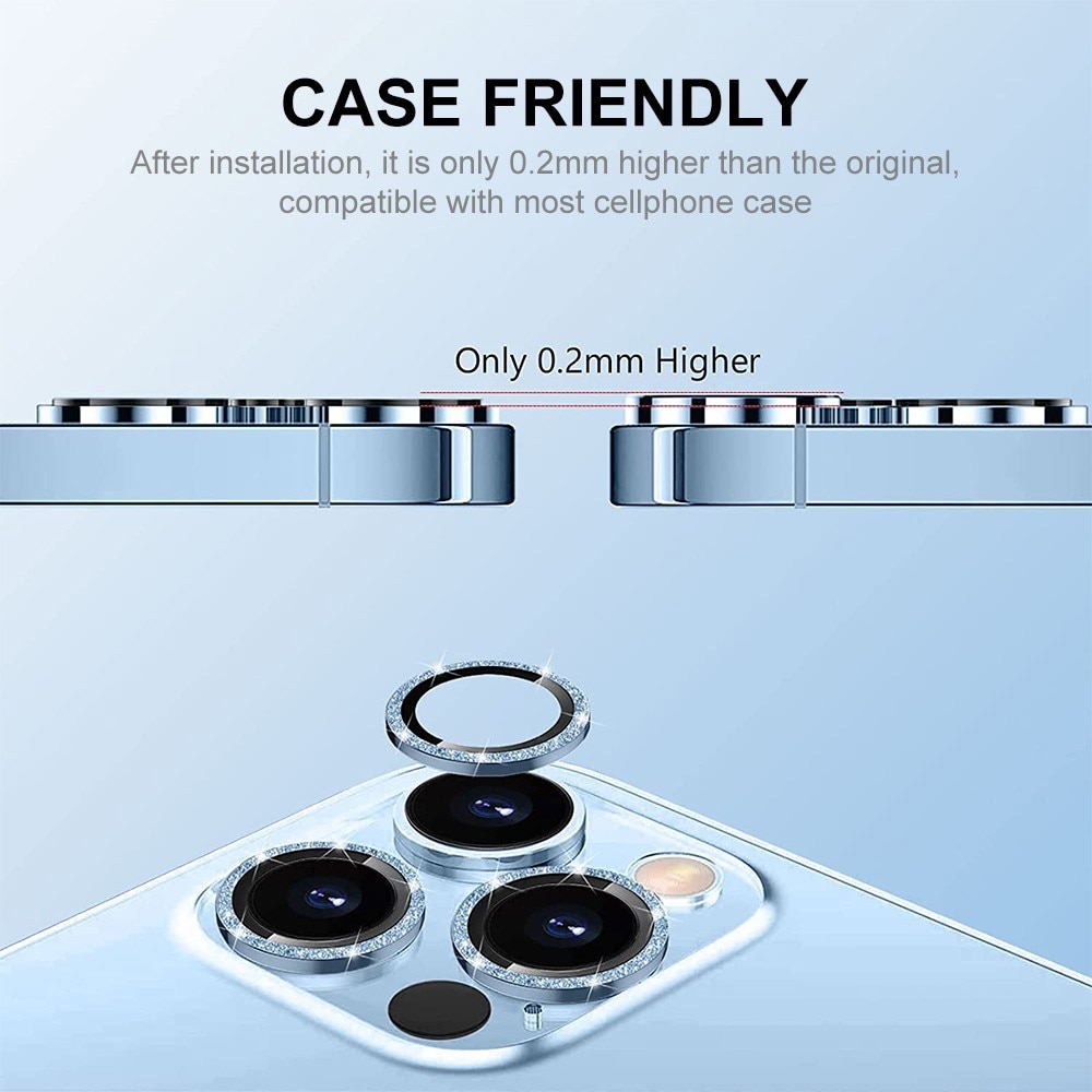 Glitter Linsebeskyttelse Aluminium iPhone 15 Pro blå