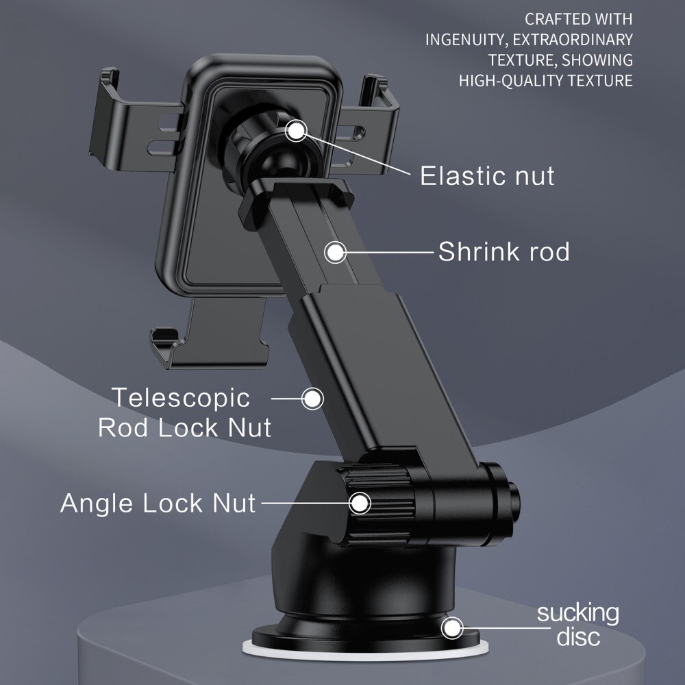 KSC-715B Telescopic Dashboard Car Phone Holder svart