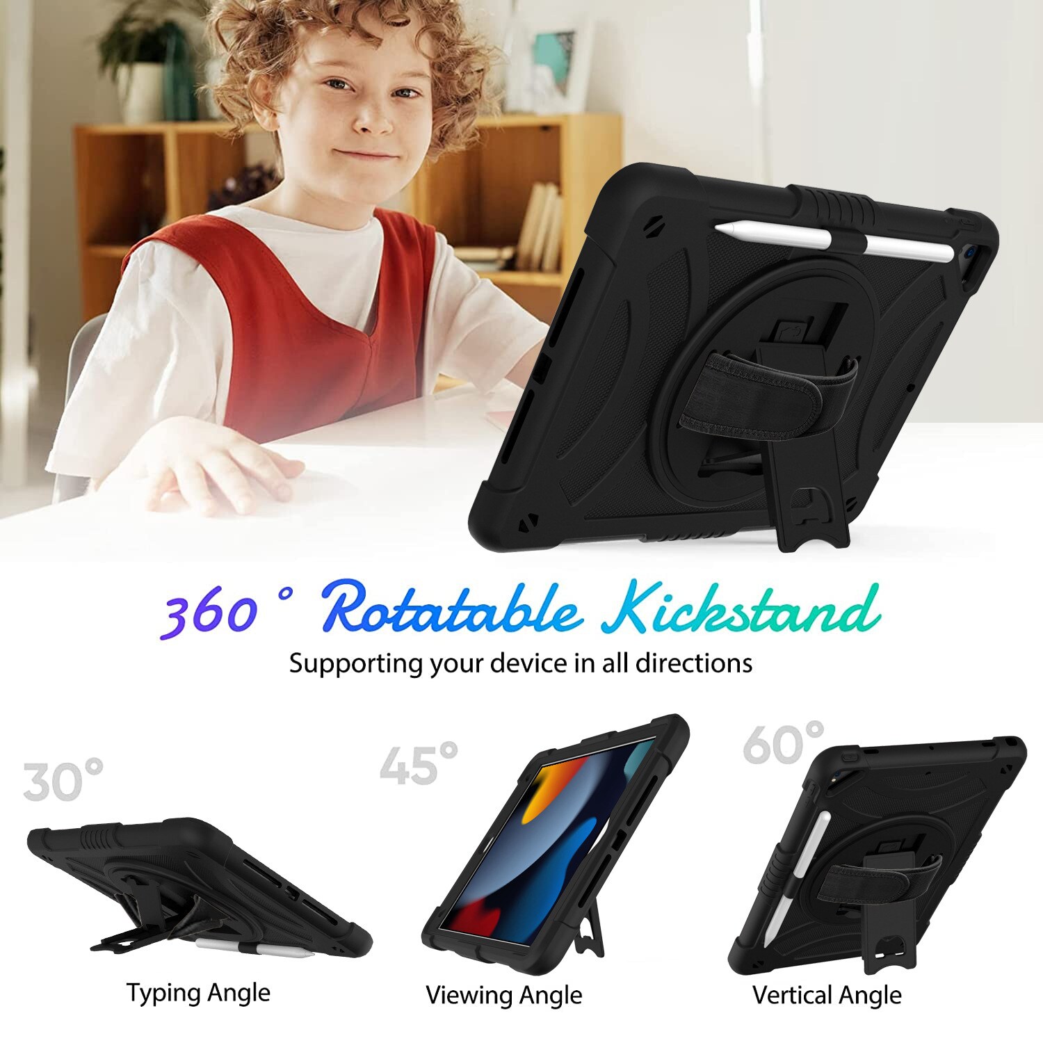 Støtsikker Hybriddeksel med skulderreim Apple iPad 10.2 7th Gen (2019) Svart