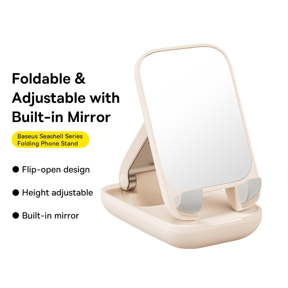 Sammenleggbart bordstativ med speil for mobil beige