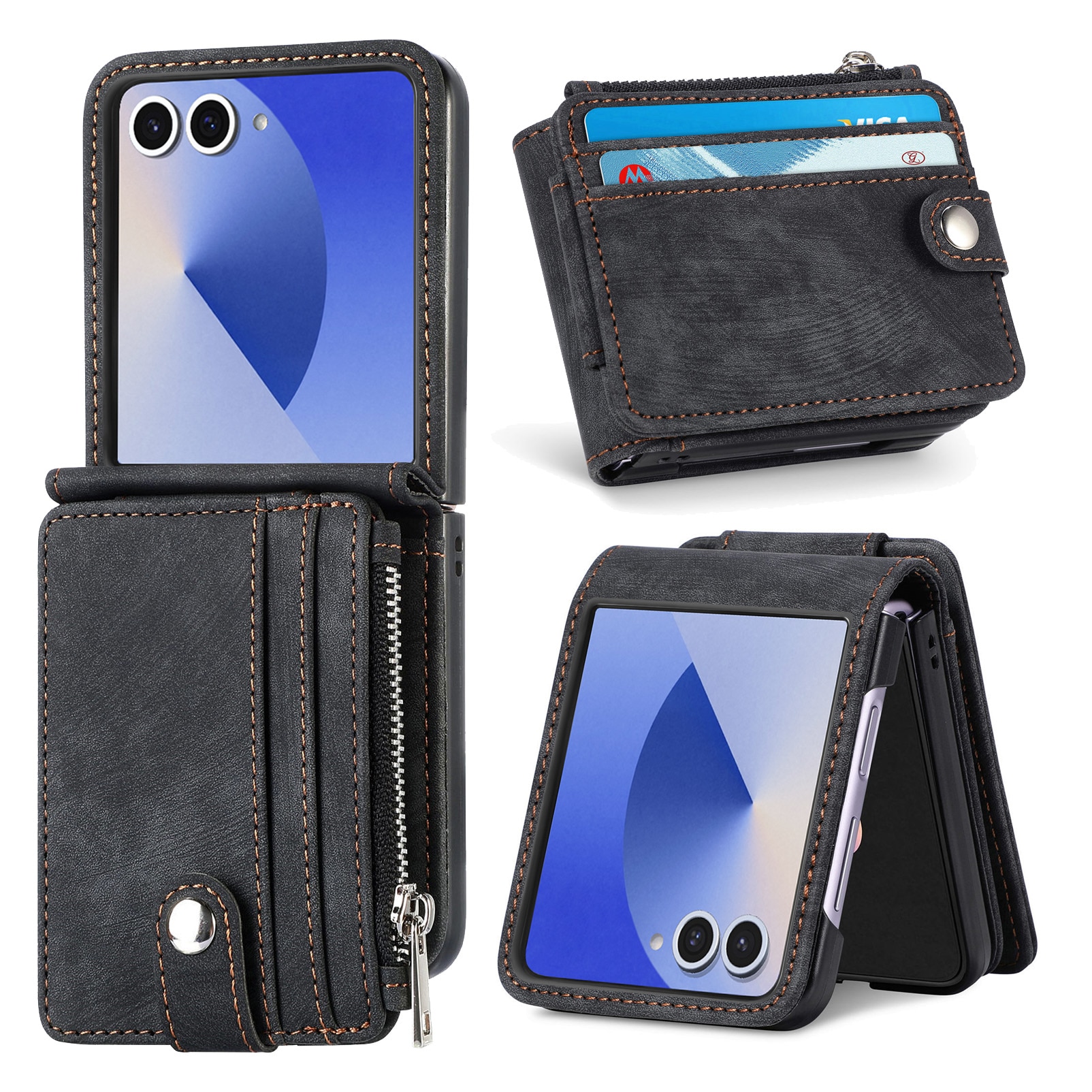 Mobilveske Multi-slot Zipper Samsung Galaxy Z Flip 7 Svart