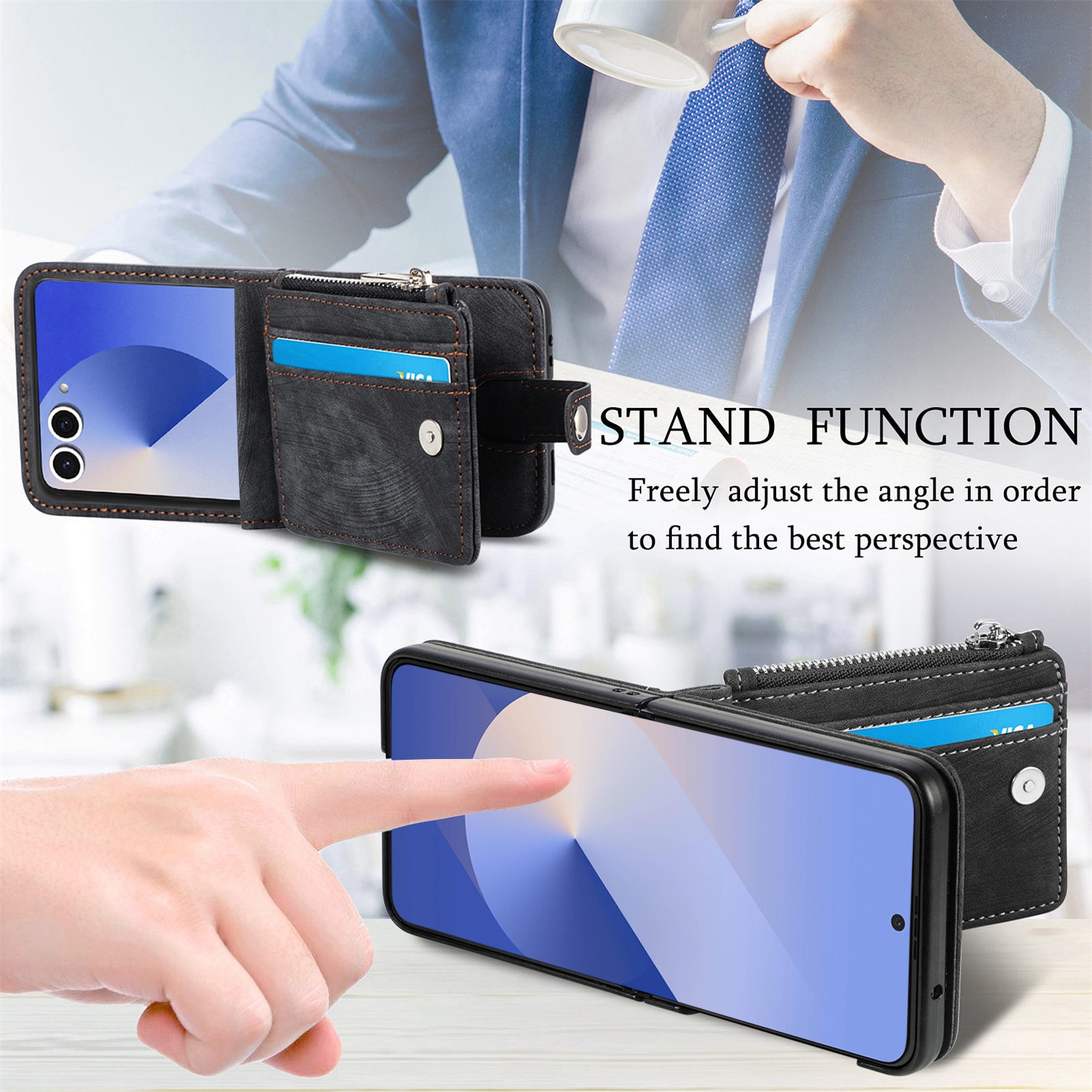 Mobilveske Multi-slot Zipper Samsung Galaxy Z Flip 7 Svart
