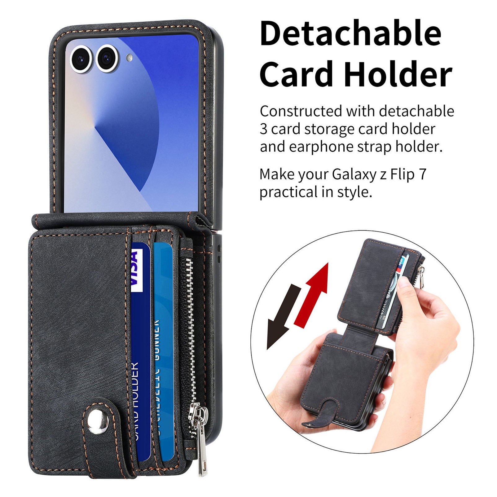 Mobilveske Multi-slot Zipper Samsung Galaxy Z Flip 7 Svart