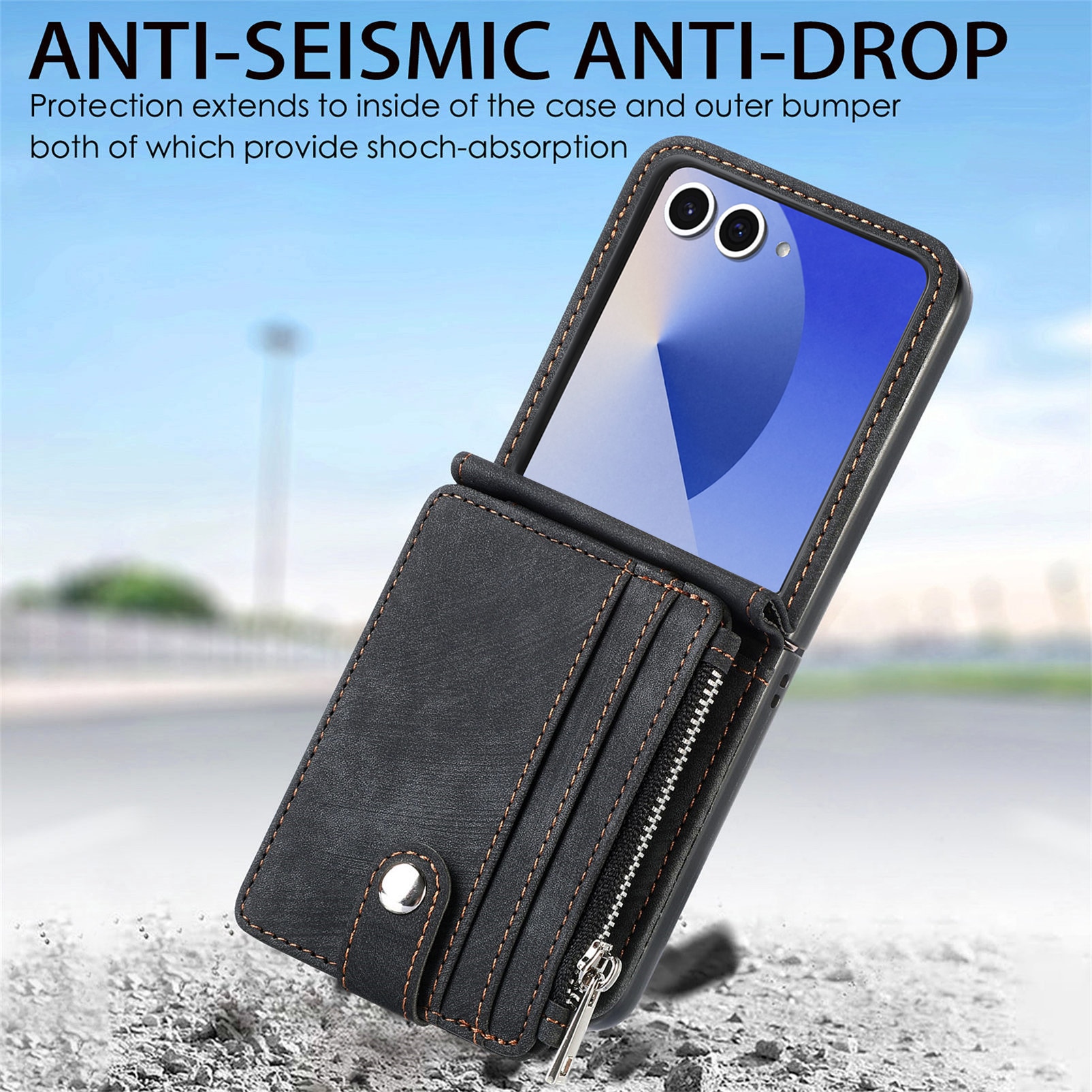 Mobilveske Multi-slot Zipper Samsung Galaxy Z Flip 7 Svart