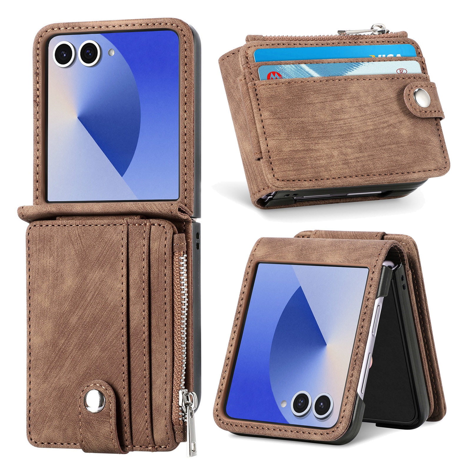 Mobilveske Multi-slot Zipper Samsung Galaxy Z Flip 7 Brun