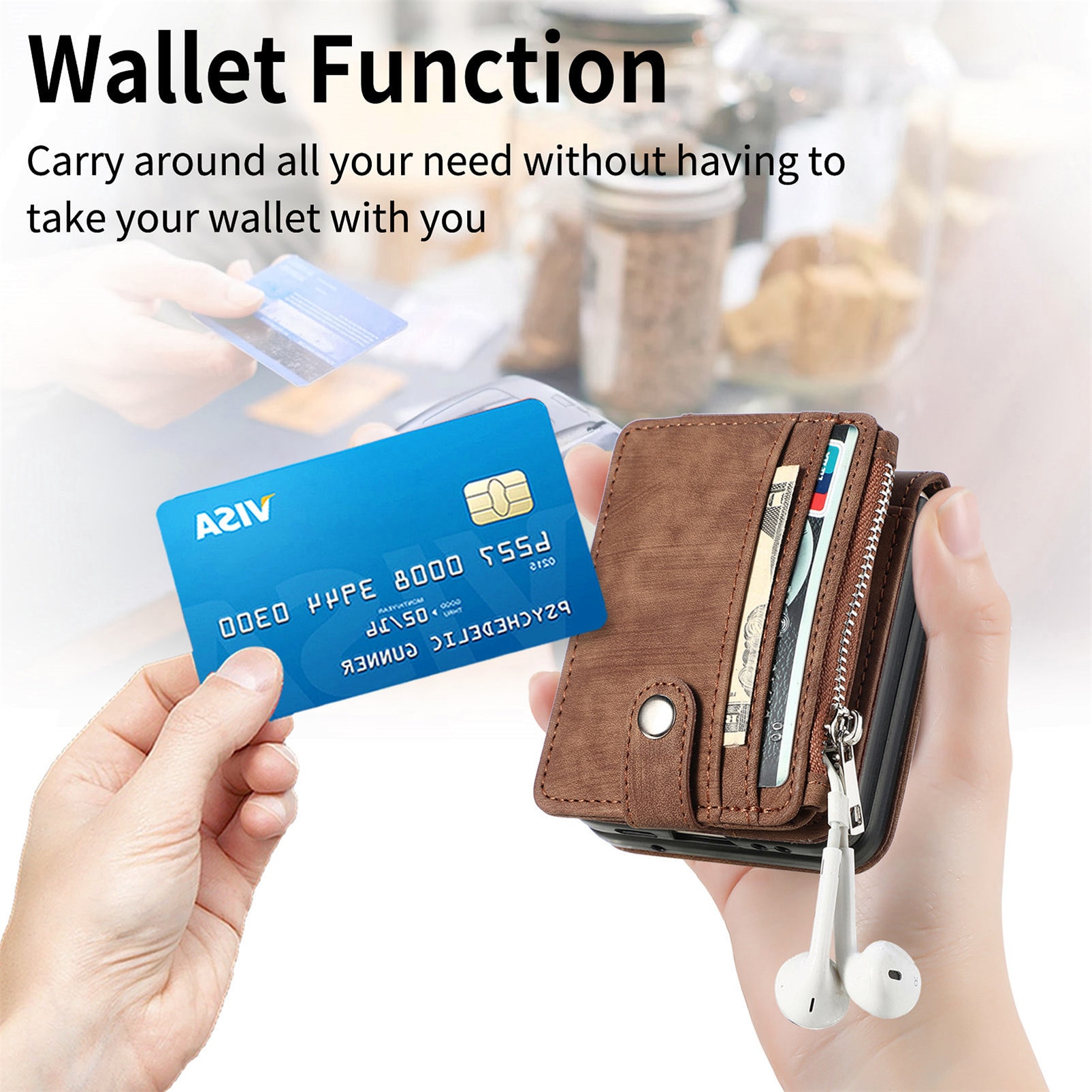 Mobilveske Multi-slot Zipper Samsung Galaxy Z Flip 7 Brun