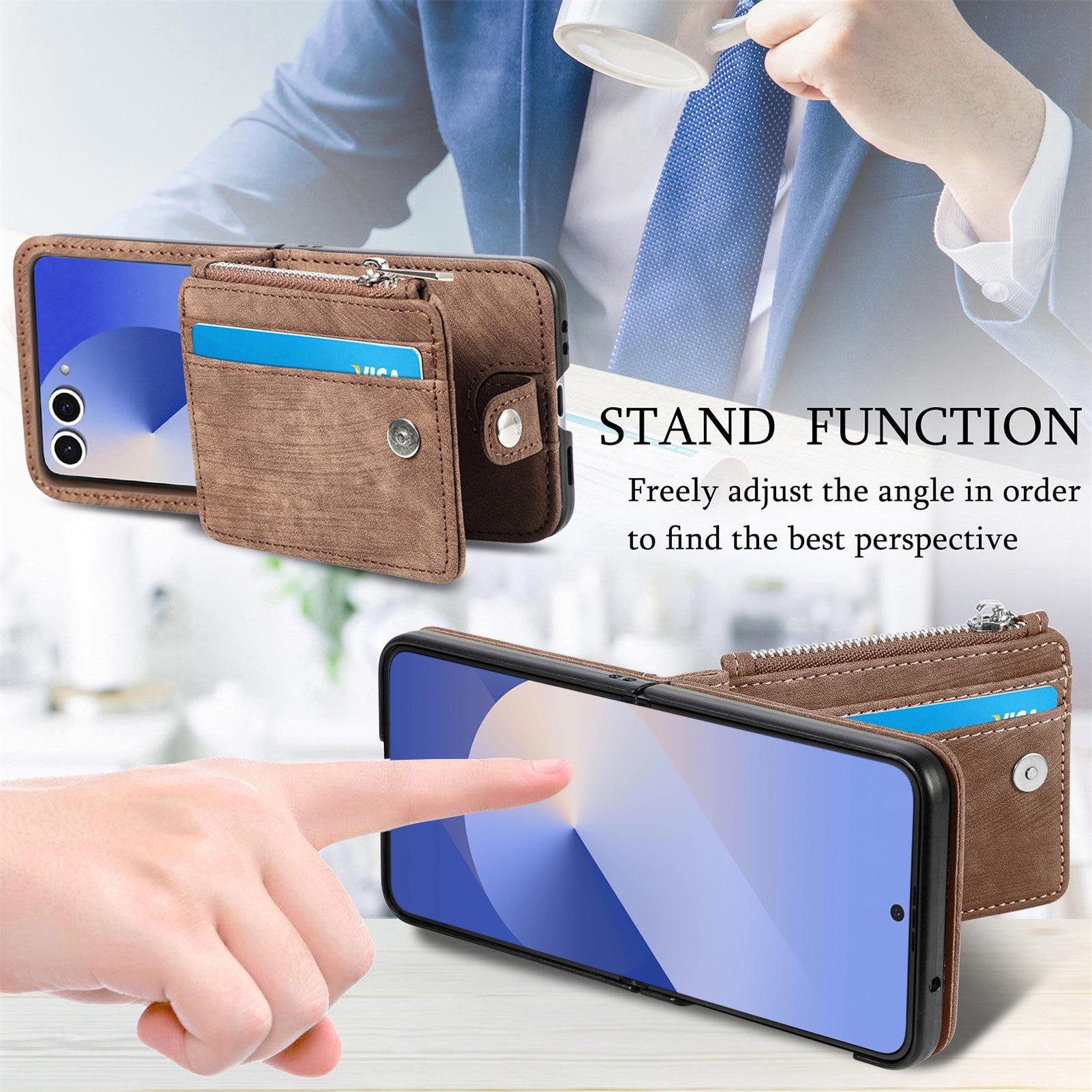 Mobilveske Multi-slot Zipper Samsung Galaxy Z Flip 7 Brun