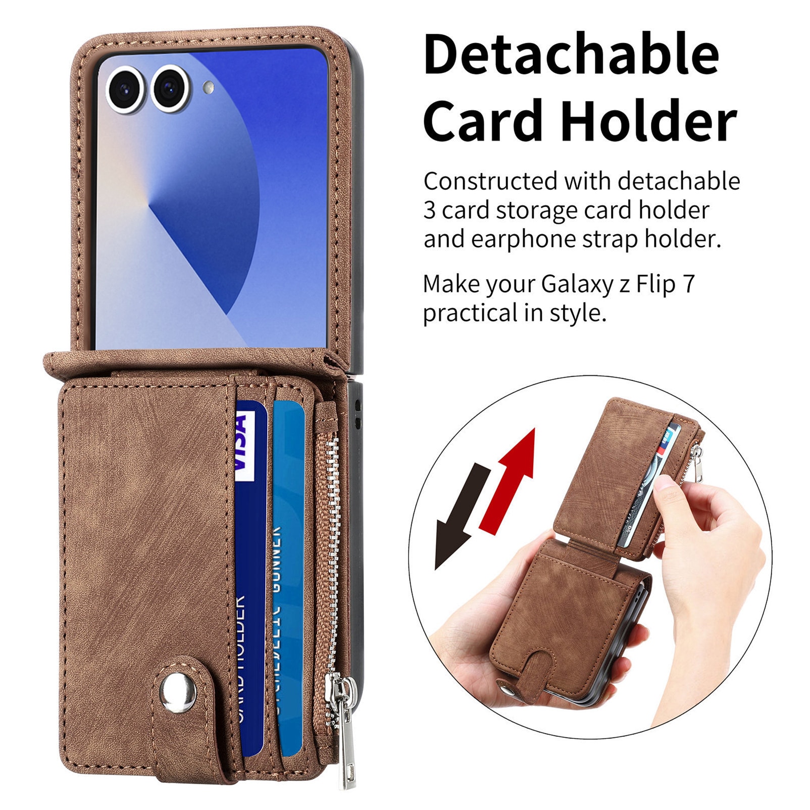 Mobilveske Multi-slot Zipper Samsung Galaxy Z Flip 7 Brun