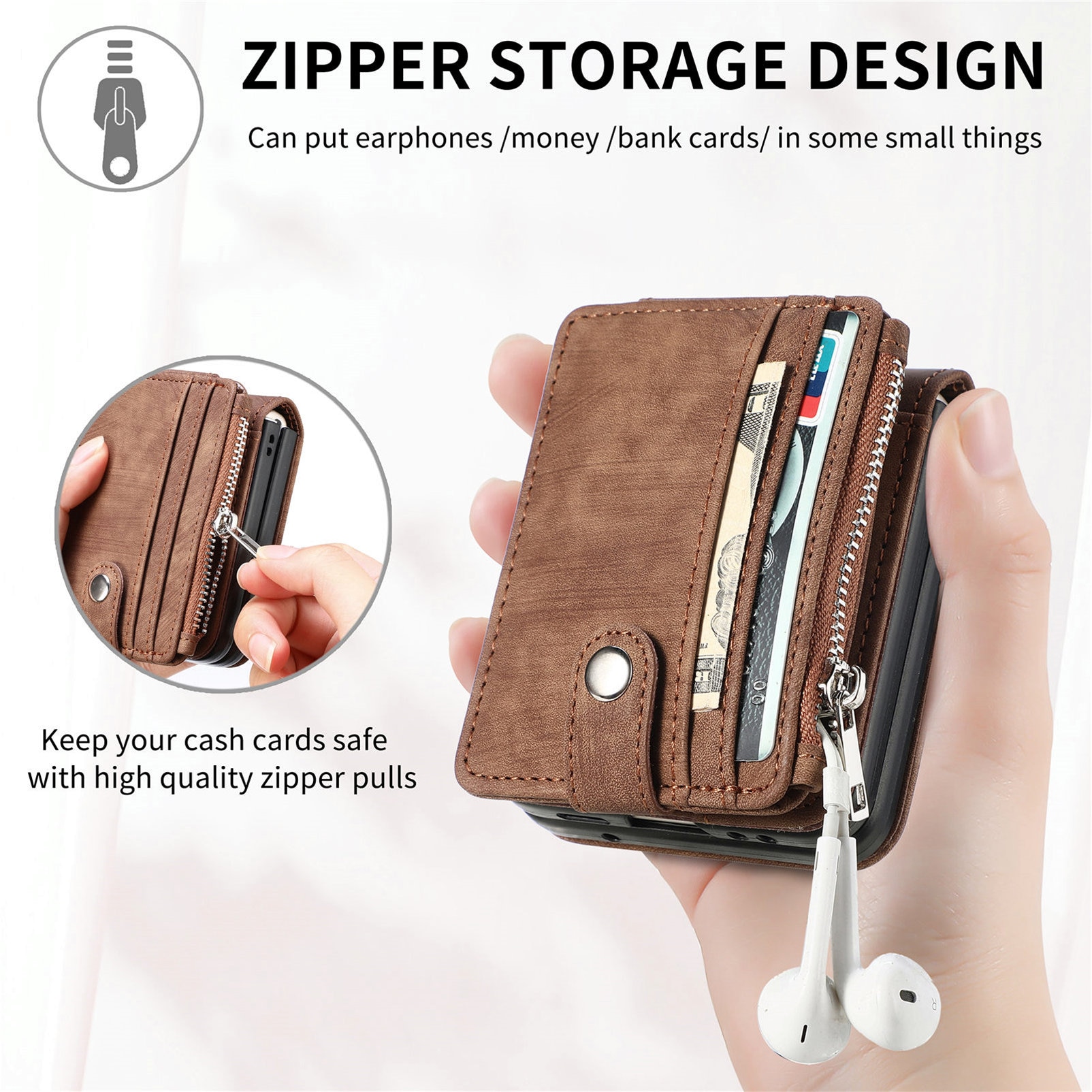 Mobilveske Multi-slot Zipper Samsung Galaxy Z Flip 7 Brun