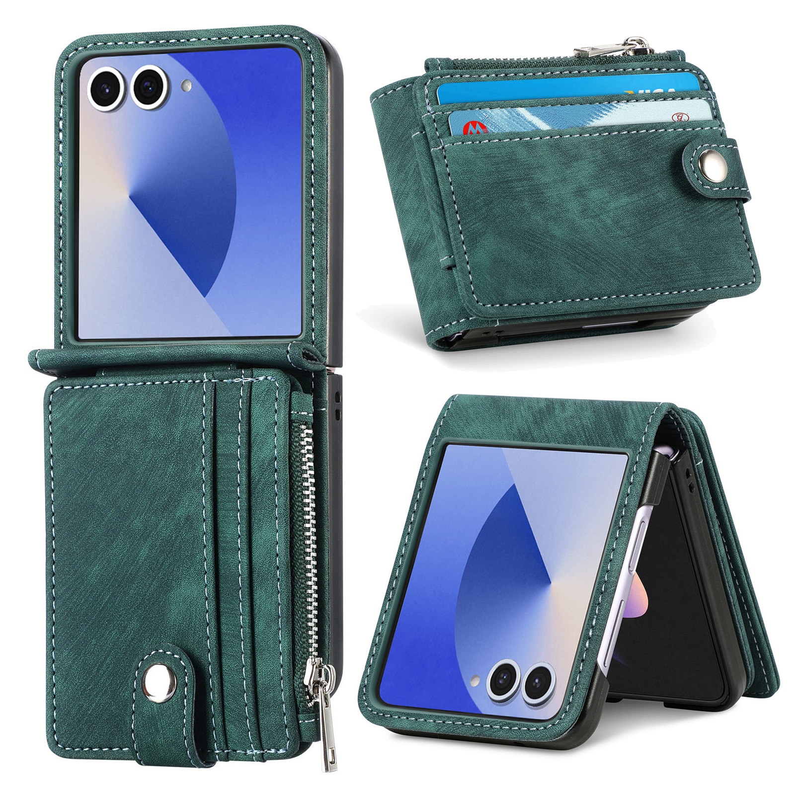 Mobilveske Multi-slot Zipper Samsung Galaxy Z Flip 7 Grønn