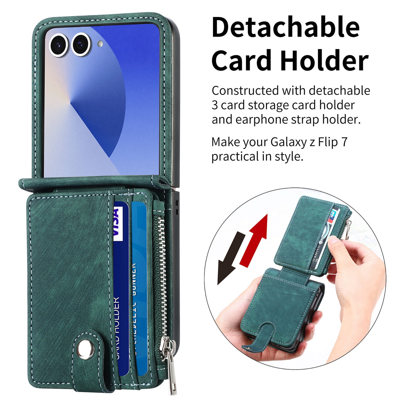 Mobilveske Multi-slot Zipper Samsung Galaxy Z Flip 7 Grønn