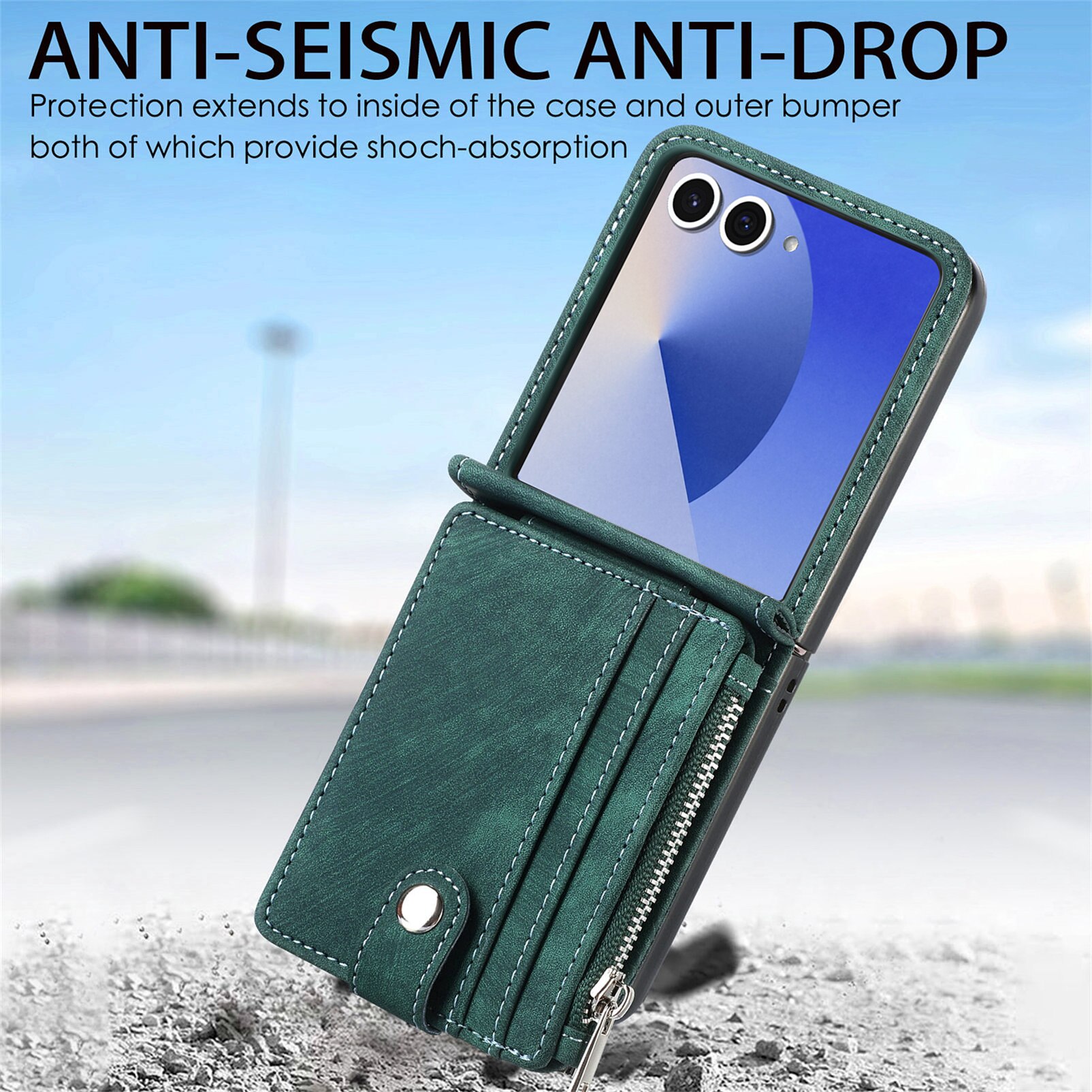 Mobilveske Multi-slot Zipper Samsung Galaxy Z Flip 7 Grønn