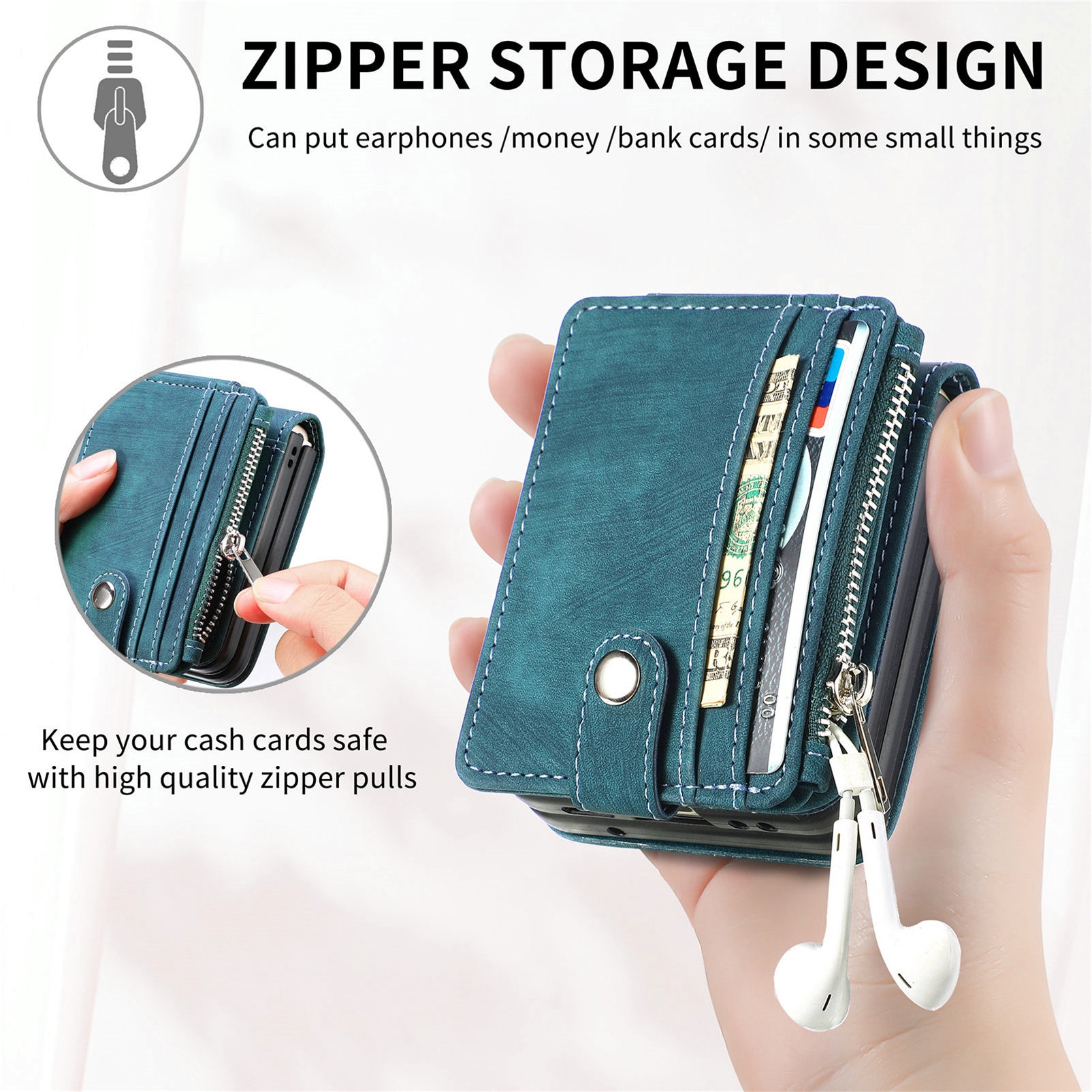 Mobilveske Multi-slot Zipper Samsung Galaxy Z Flip 7 Grønn