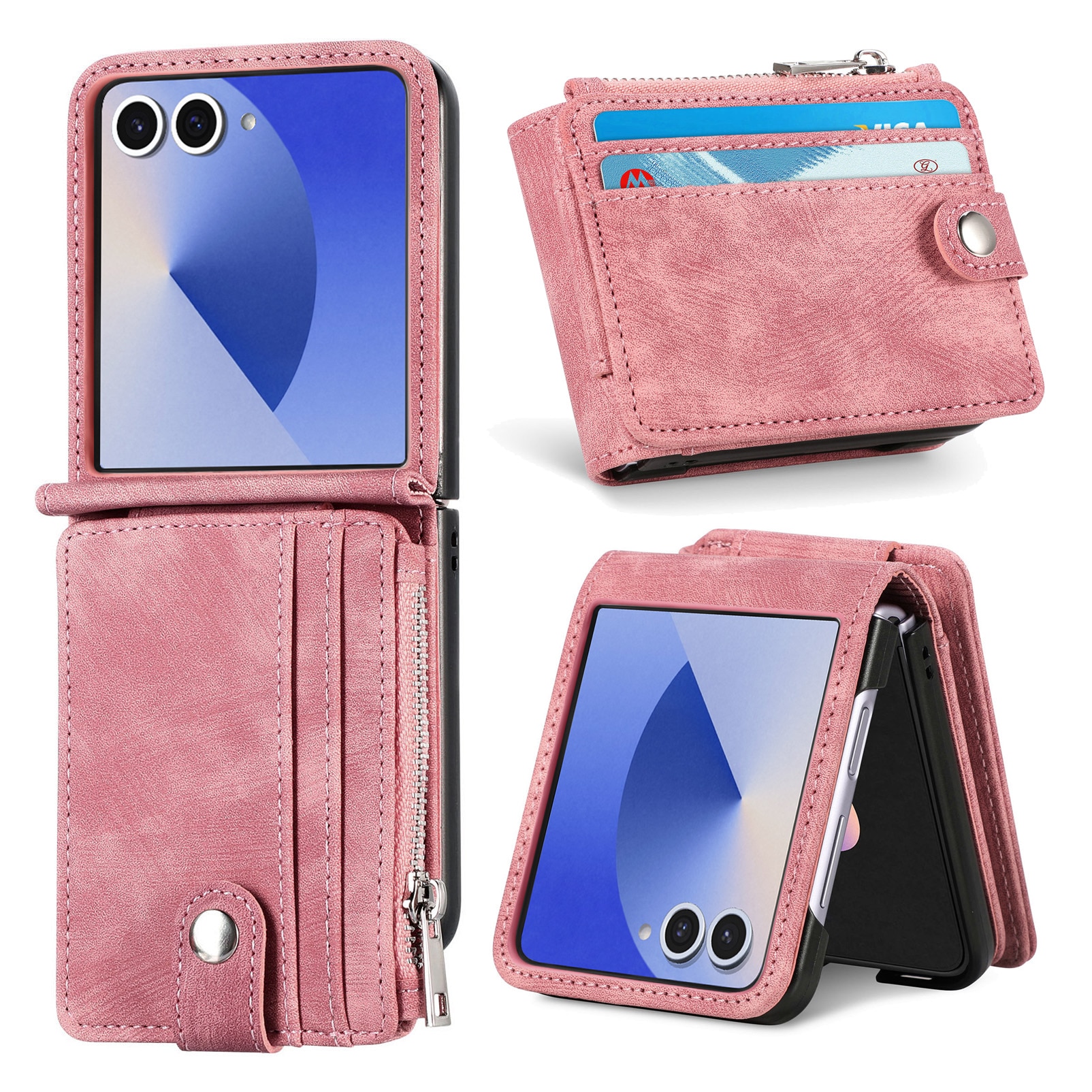 Mobilveske Multi-slot Zipper Samsung Galaxy Z Flip 7 Rosa