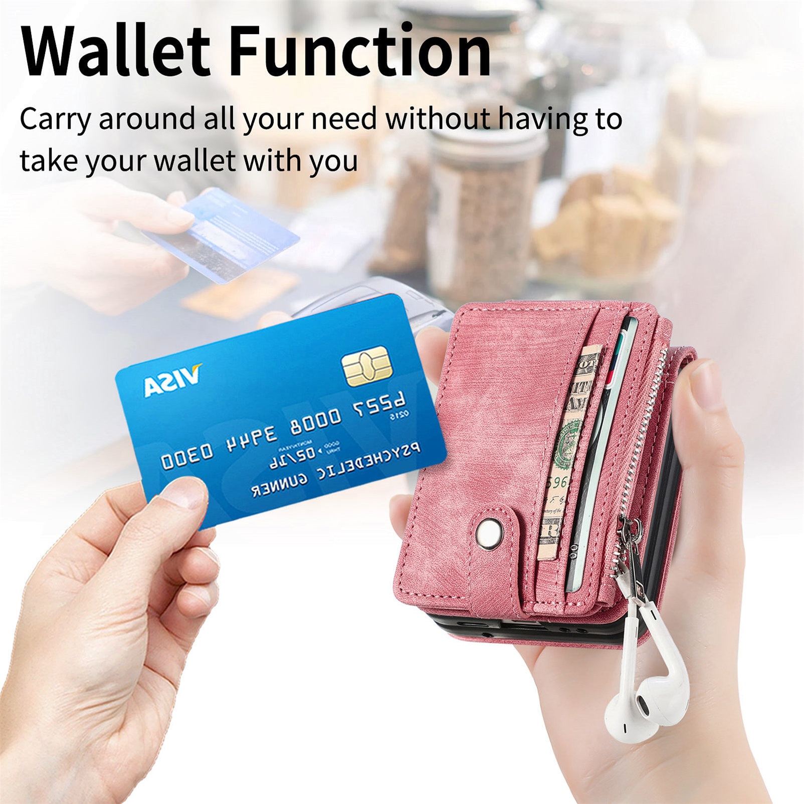 Mobilveske Multi-slot Zipper Samsung Galaxy Z Flip 7 Rosa