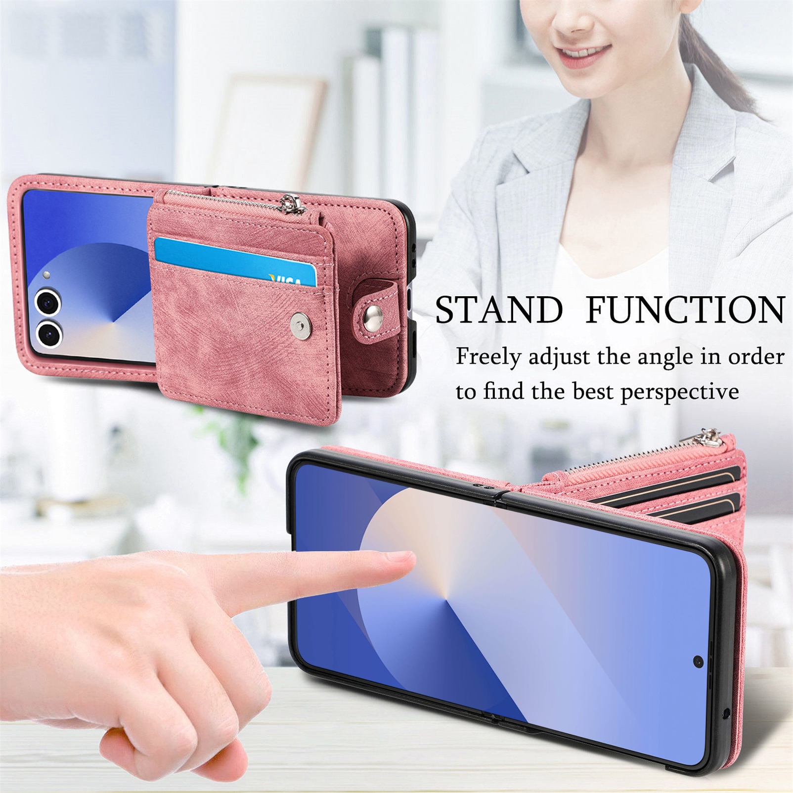 Mobilveske Multi-slot Zipper Samsung Galaxy Z Flip 7 Rosa