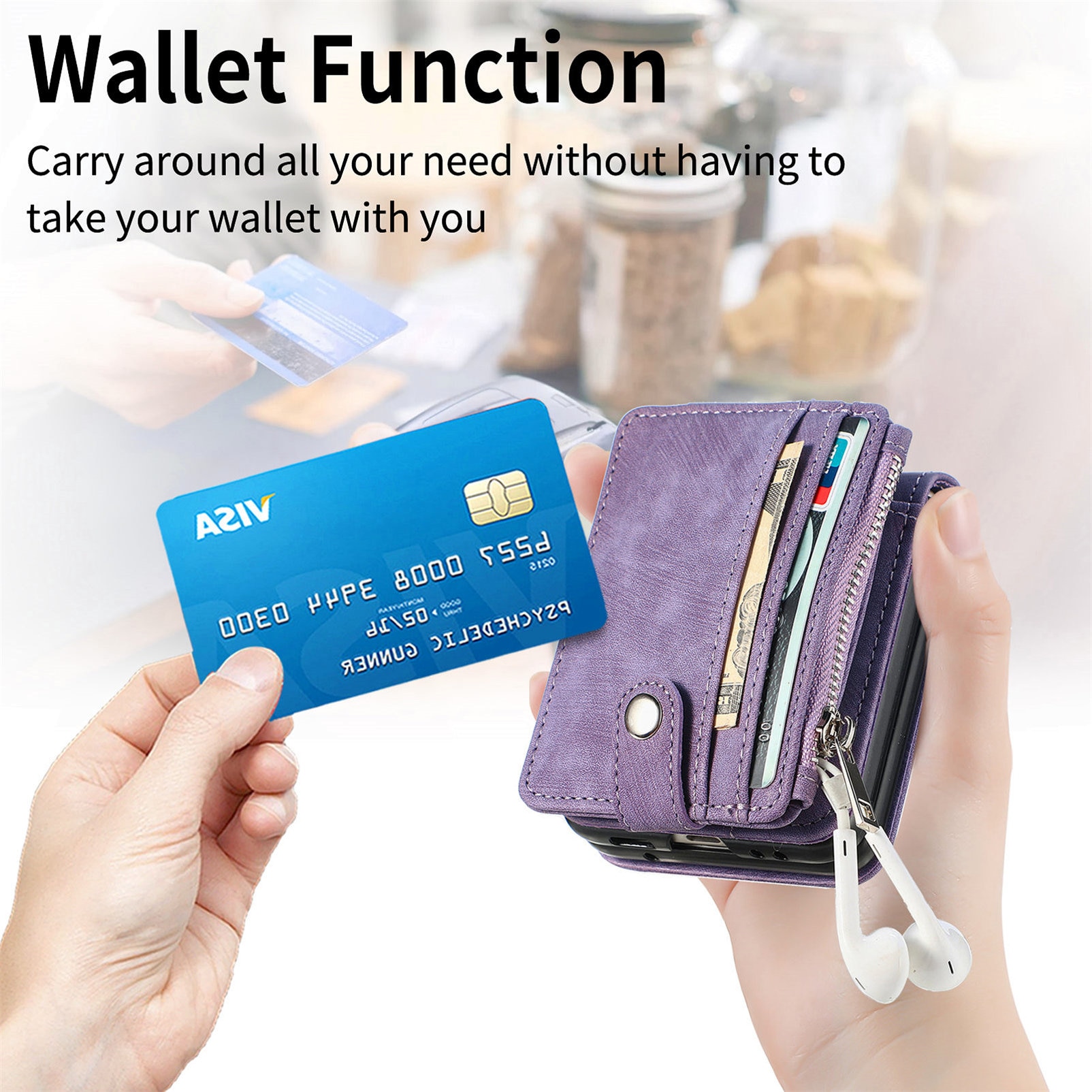 Mobilveske Multi-slot Zipper Samsung Galaxy Z Flip 7 Lilla