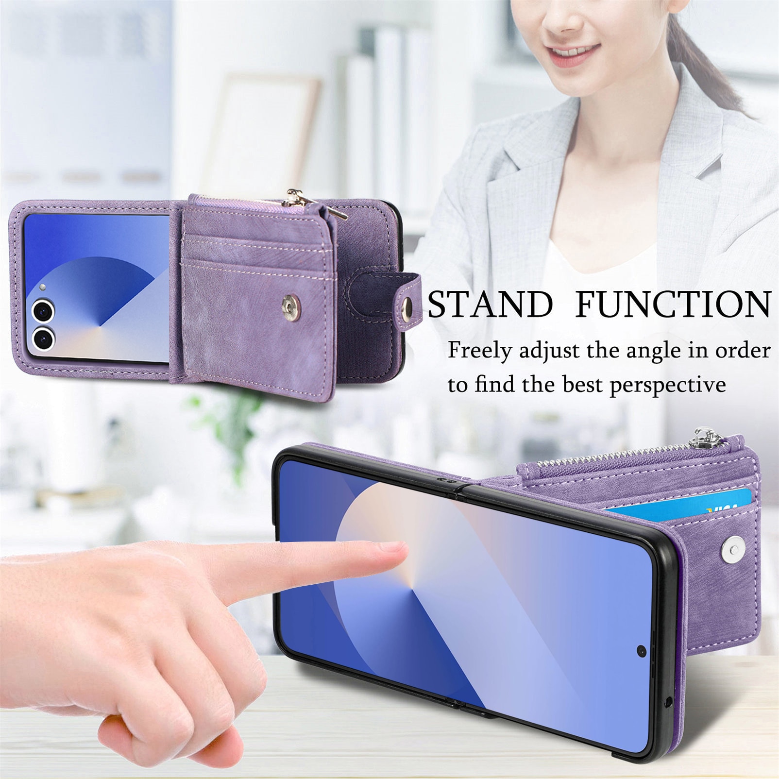 Mobilveske Multi-slot Zipper Samsung Galaxy Z Flip 7 Lilla