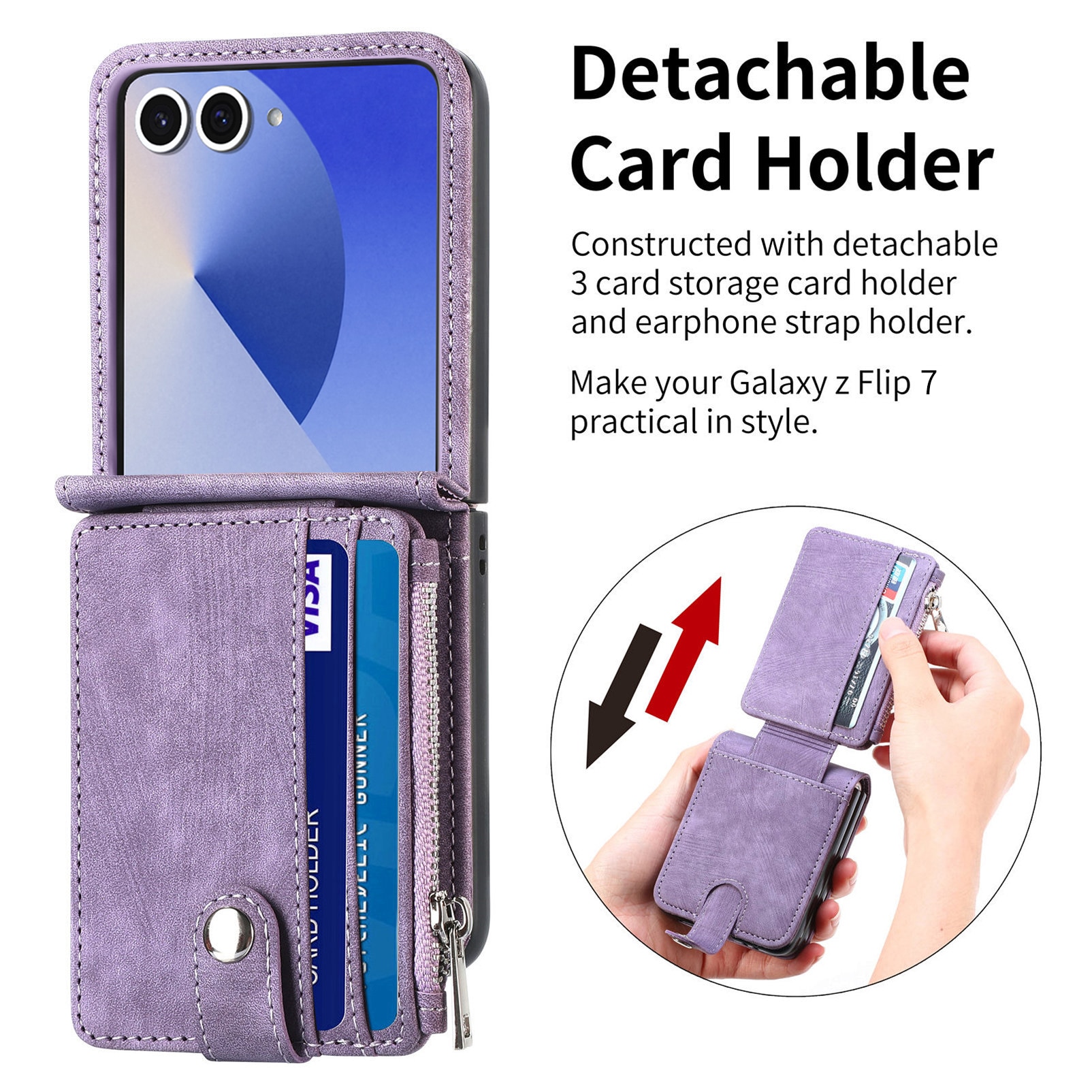 Mobilveske Multi-slot Zipper Samsung Galaxy Z Flip 7 Lilla