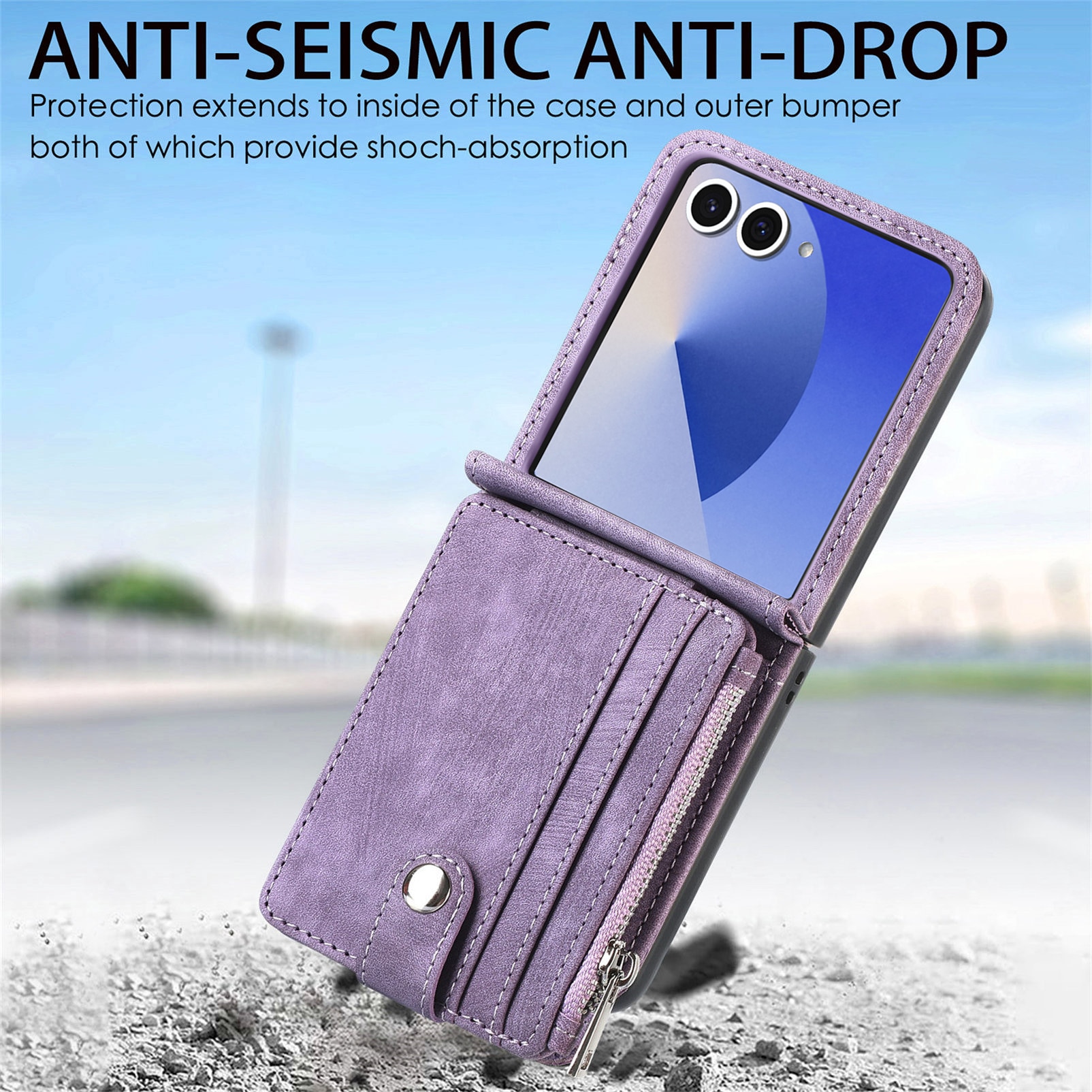 Mobilveske Multi-slot Zipper Samsung Galaxy Z Flip 7 Lilla