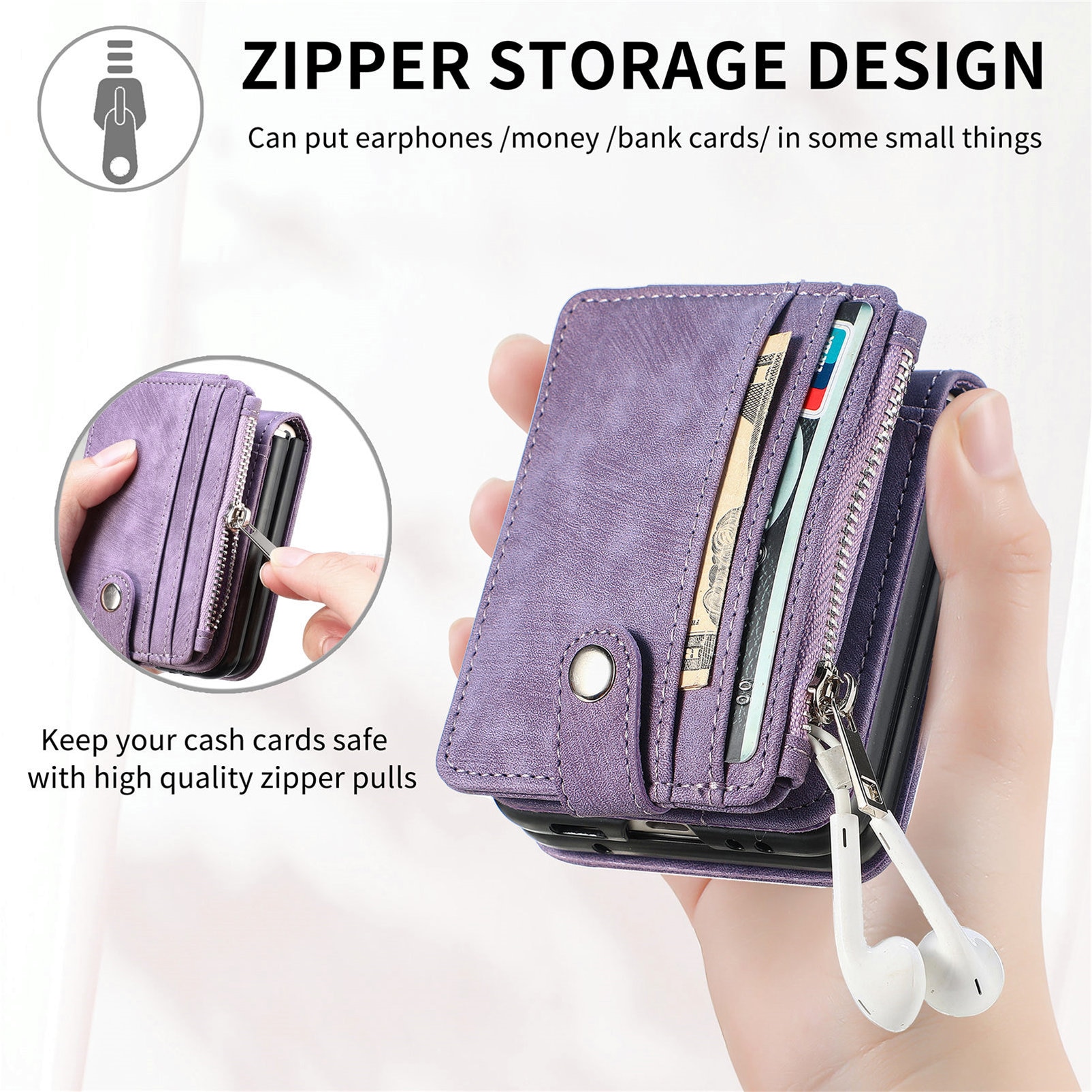 Mobilveske Multi-slot Zipper Samsung Galaxy Z Flip 7 Lilla