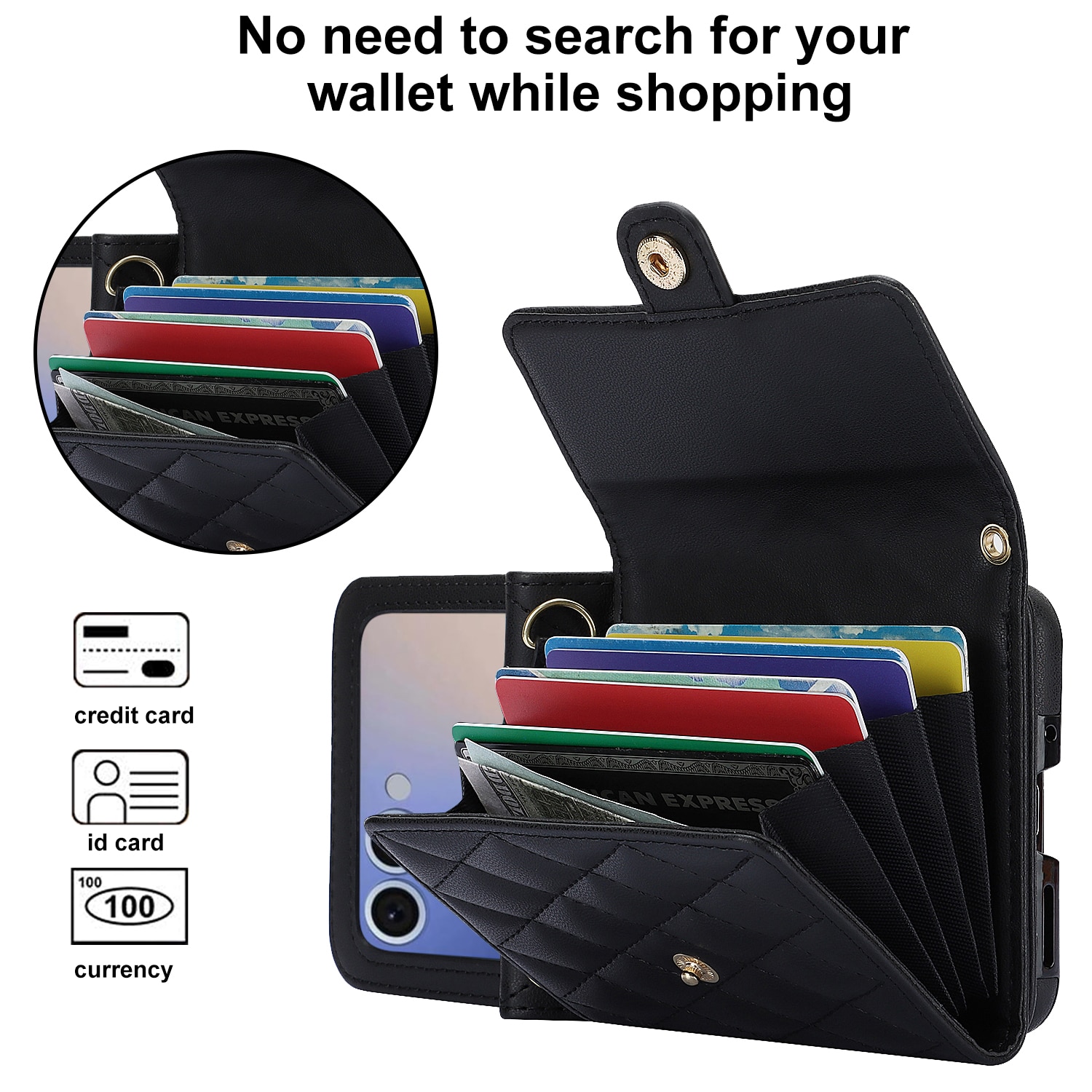 RFID blocking Lommebokveske Samsung Galaxy Z Flip 7 Quilted Svart
