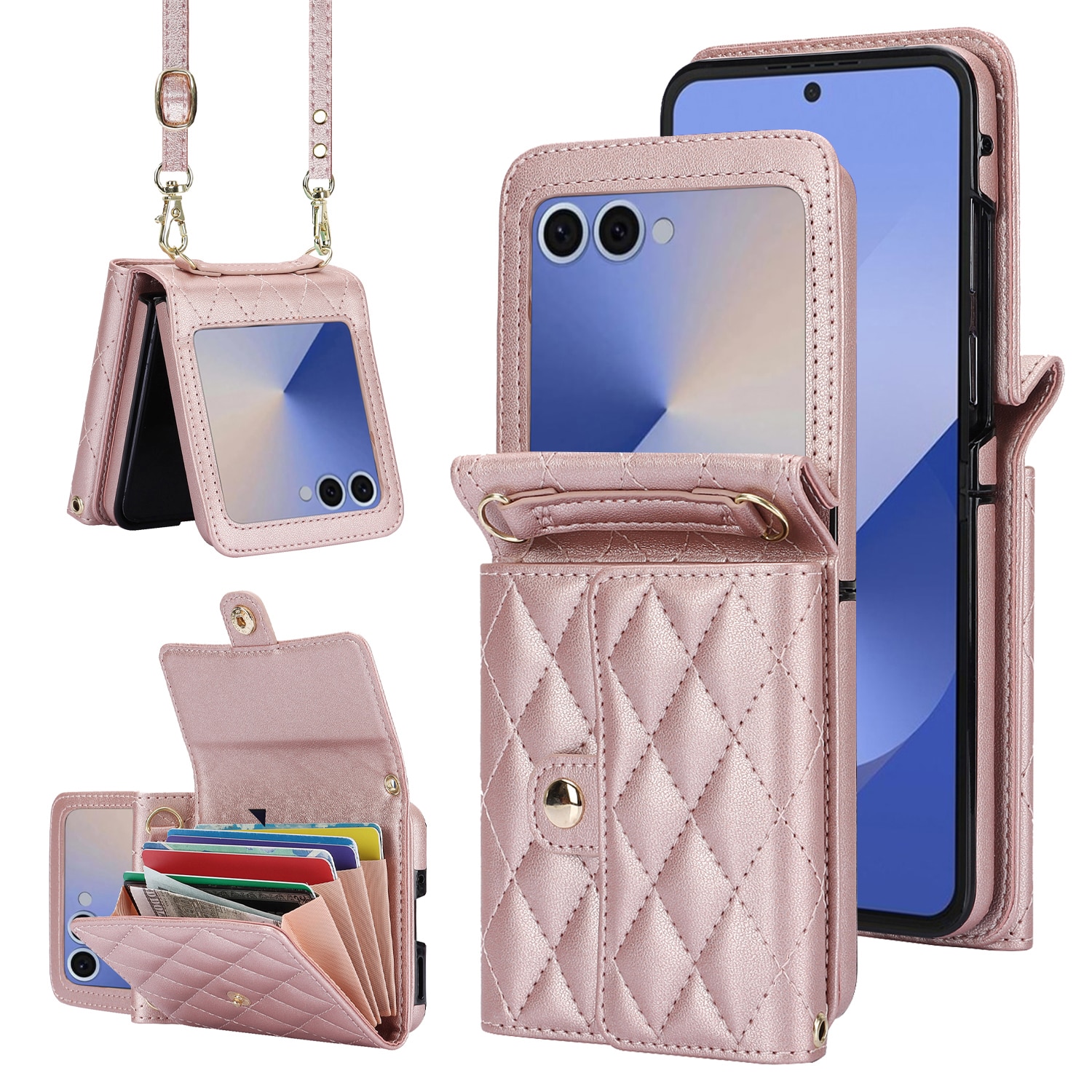 RFID blocking Lommebokveske Samsung Galaxy Z Flip 7 Quilted Rosegull