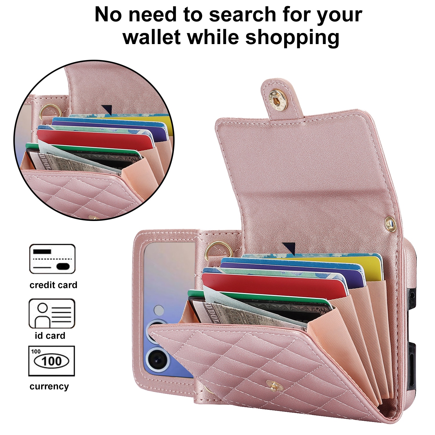 RFID blocking Lommebokveske Samsung Galaxy Z Flip 7 Quilted Rosegull