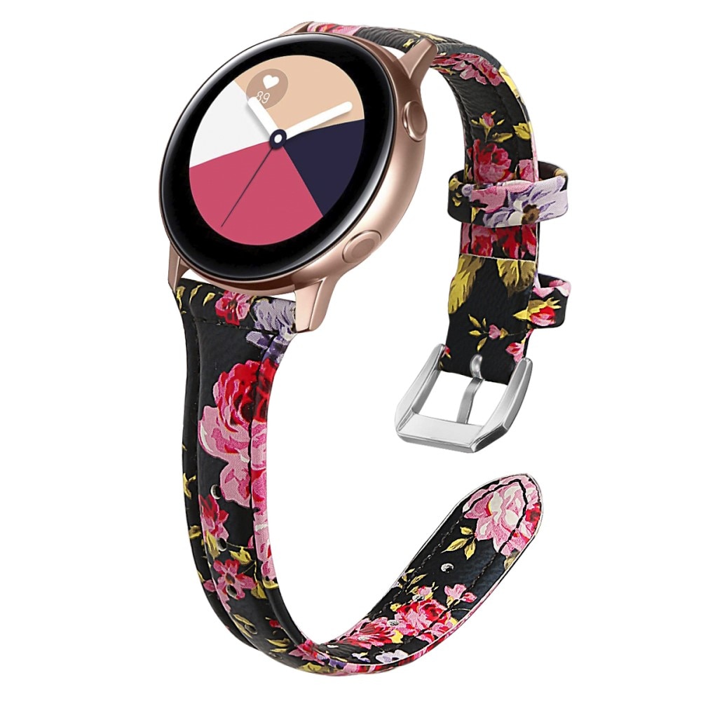 Slim Lærarmbånd Galaxy Watch 4 40/42/44/46 mm svart blommor