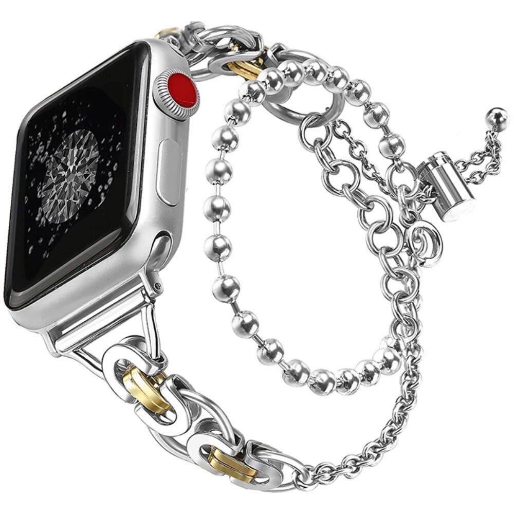 Apple Watch 45mm Series 8 Metal Reim med perler sølv/gull