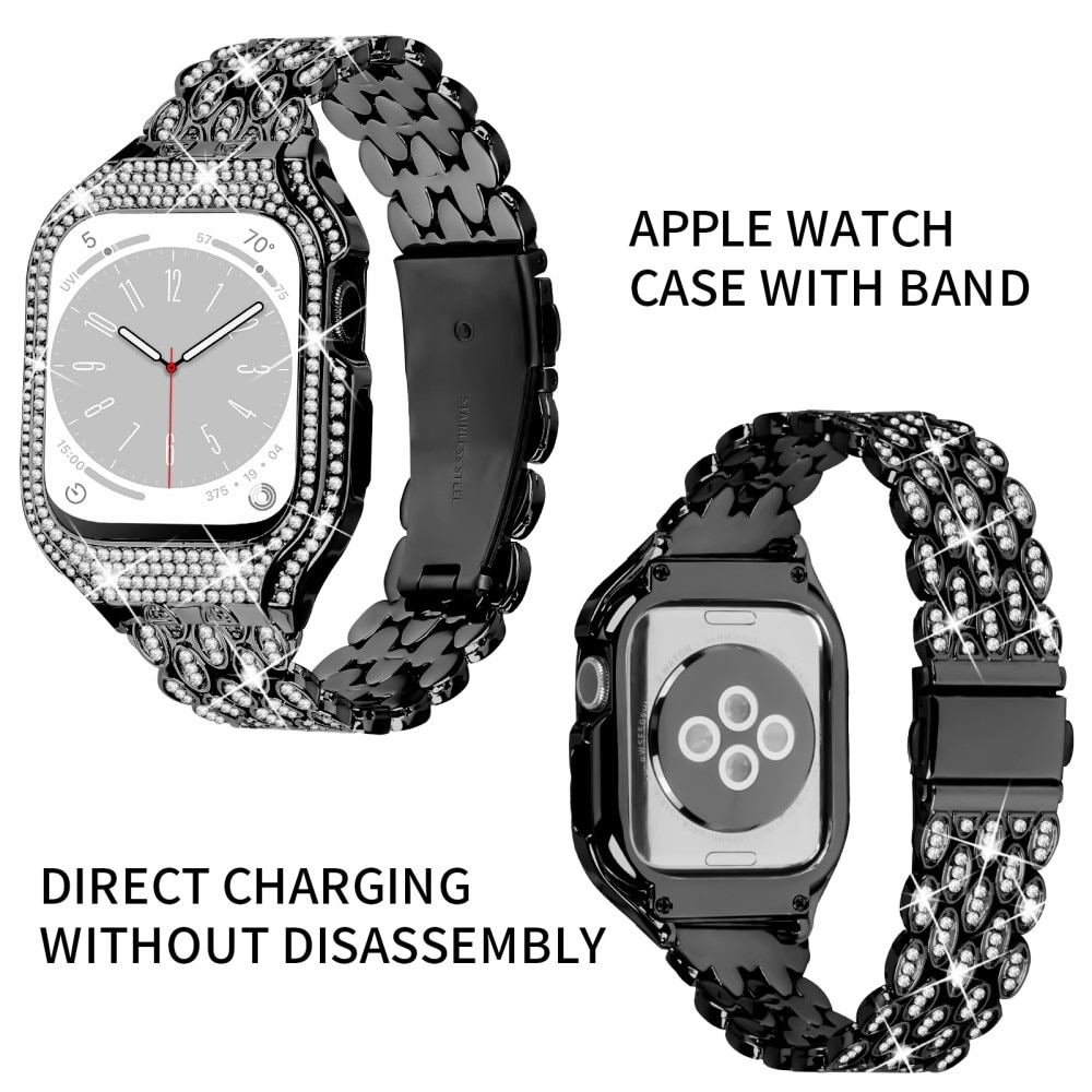 Apple Watch 41mm Series 7 Deksel + Rhinestone Metal Reim svart