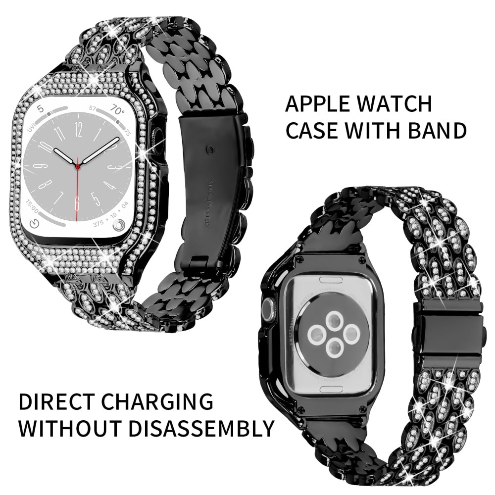 Apple Watch 41mm Series 8 Deksel + Rhinestone Metal Reim svart