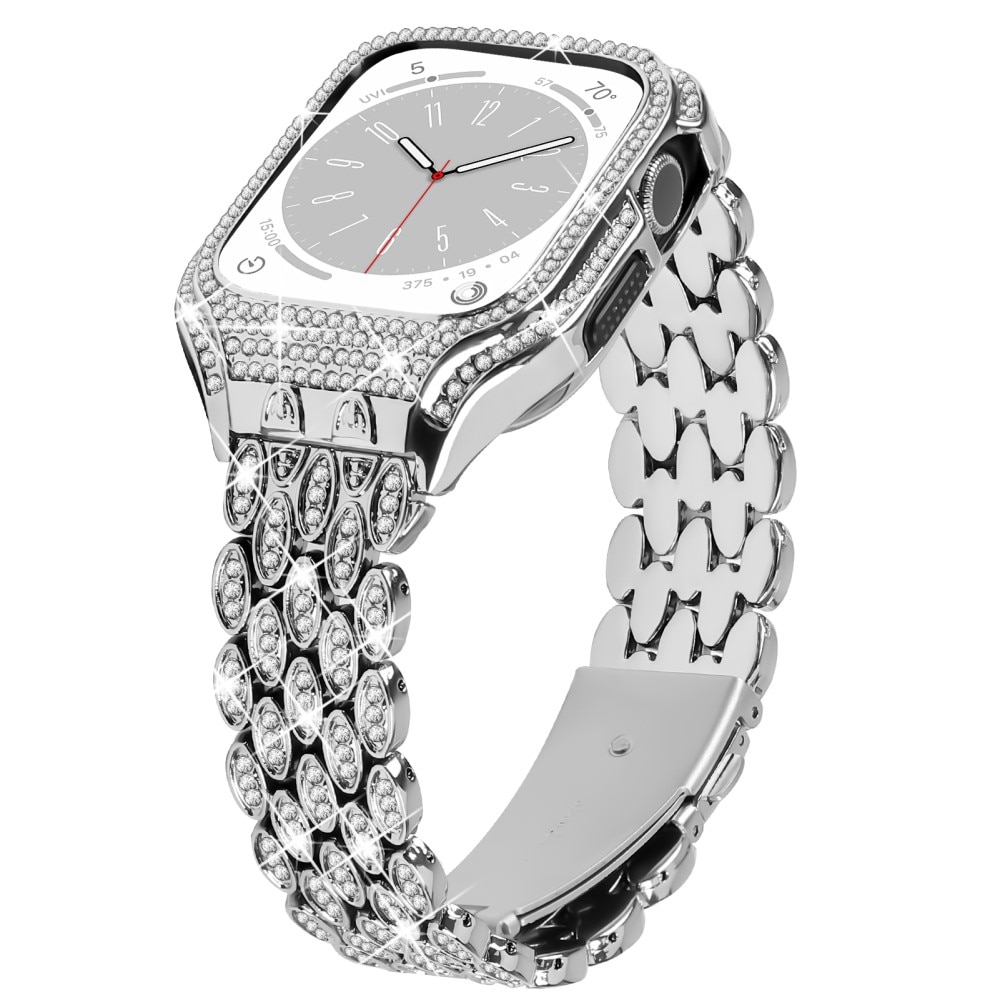 Apple Watch 41mm Series 9 Deksel + Rhinestone Metal Reim sølv